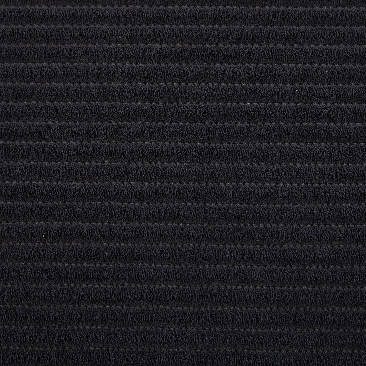 Closeup of textured black fabric with horizontal ribbed lines ideal for upholstery