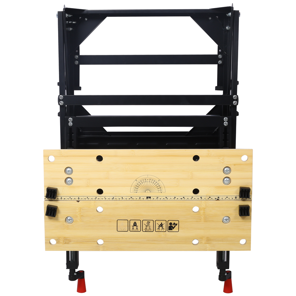 Compact foldable workbench with a bamboo surface and protractor marking