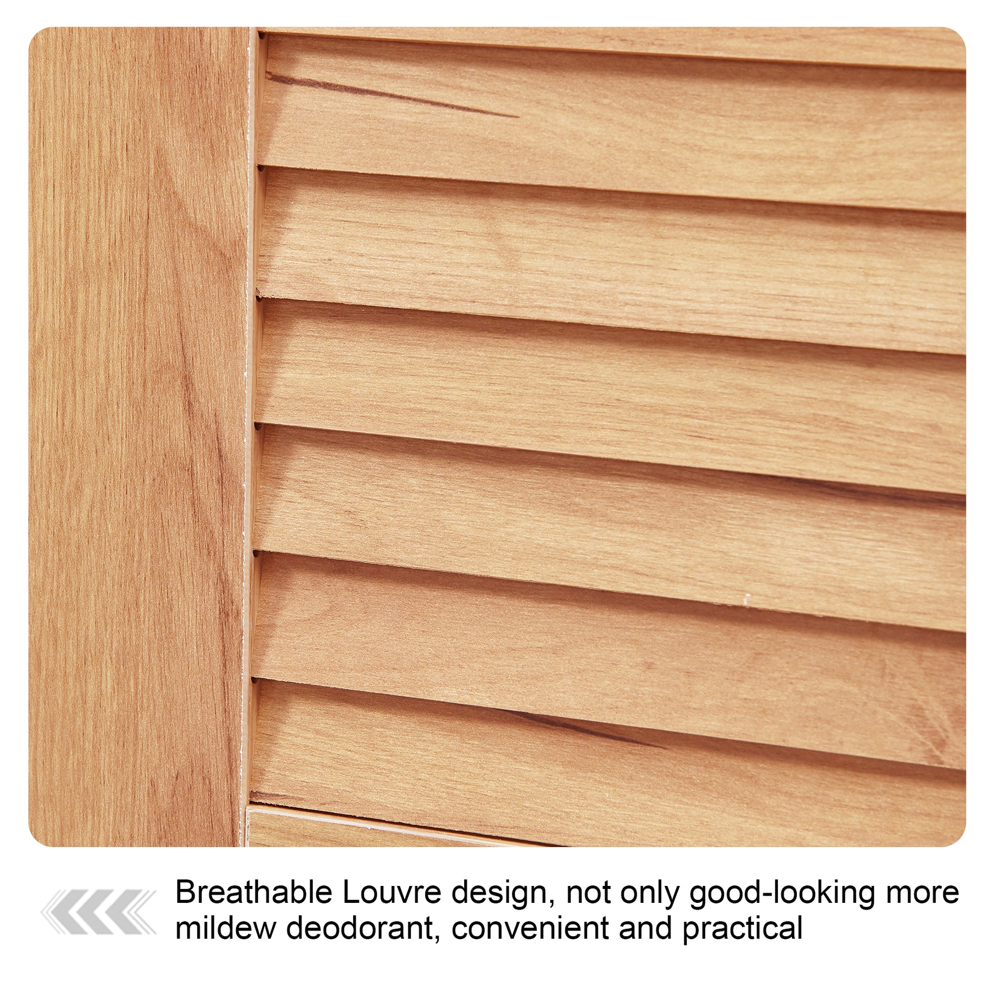 Closeup of natural wood grain on a breathable louver door panel