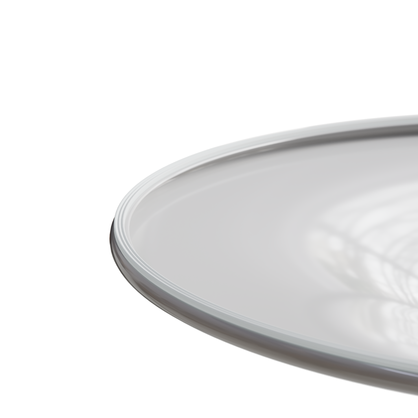 Modern white ceramic serving platter with sleek silver rim