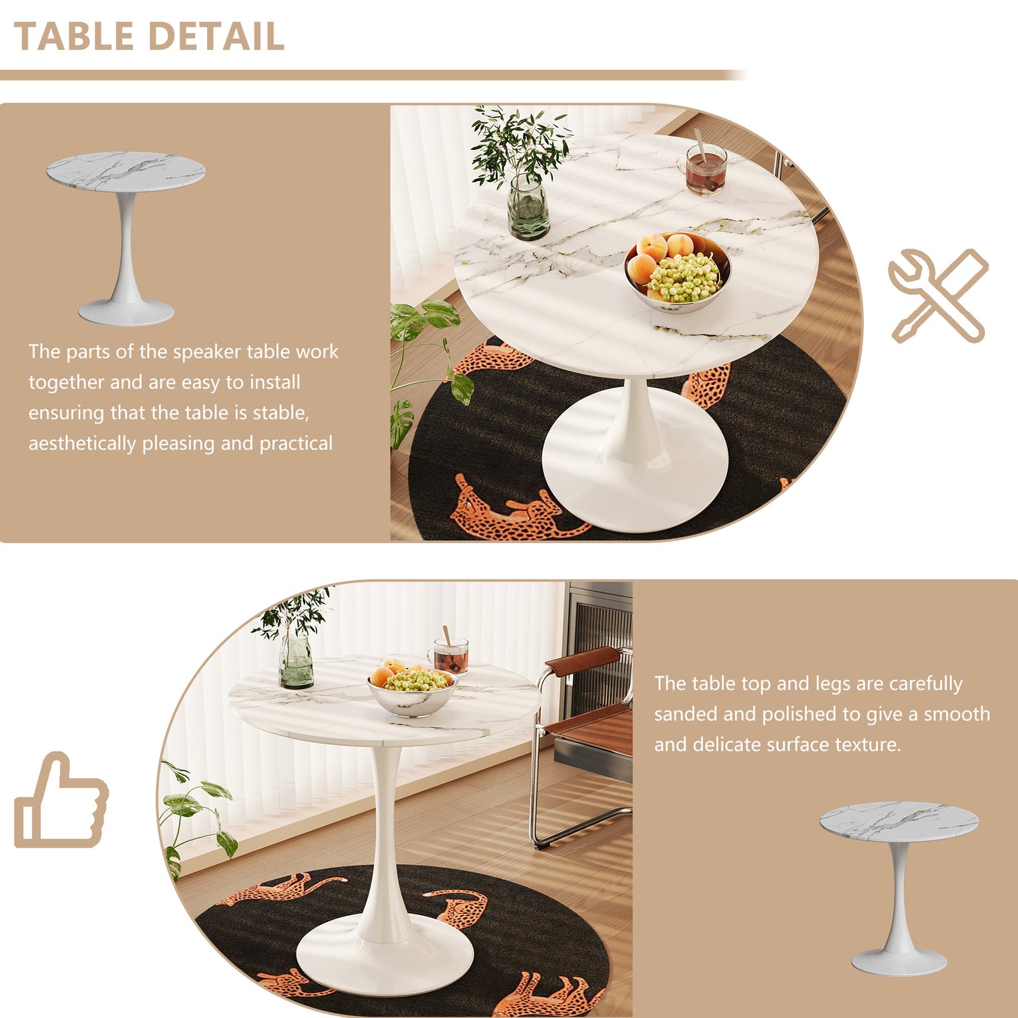 White marble tulip side table with a pedestal base