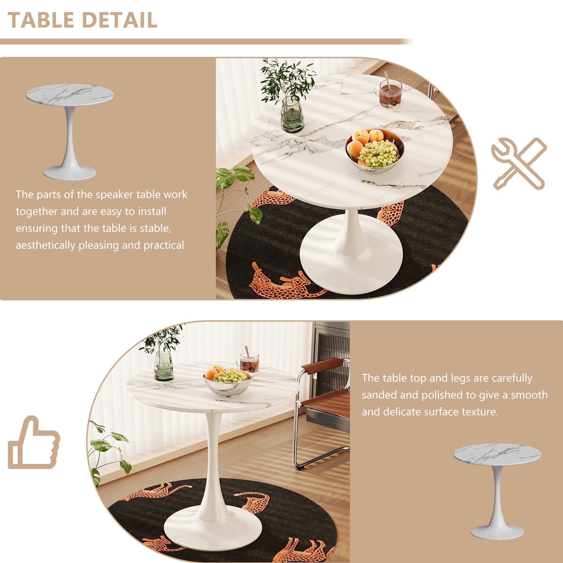 White marble tulip side table with a pedestal base