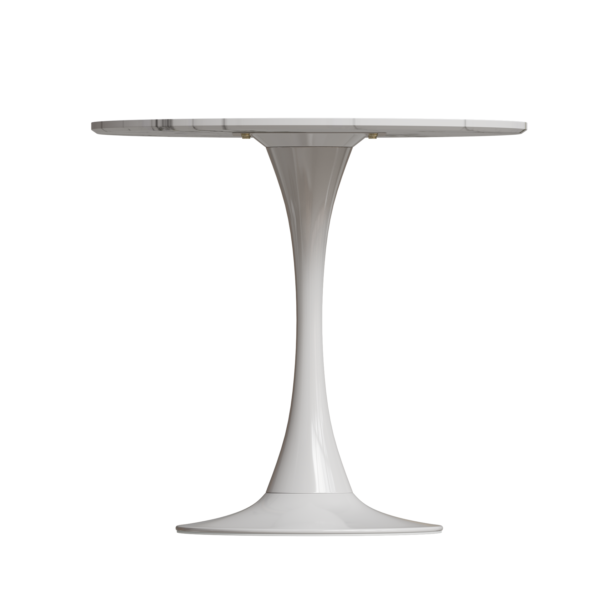 White marble top tulip table with polished aluminum pedestal base