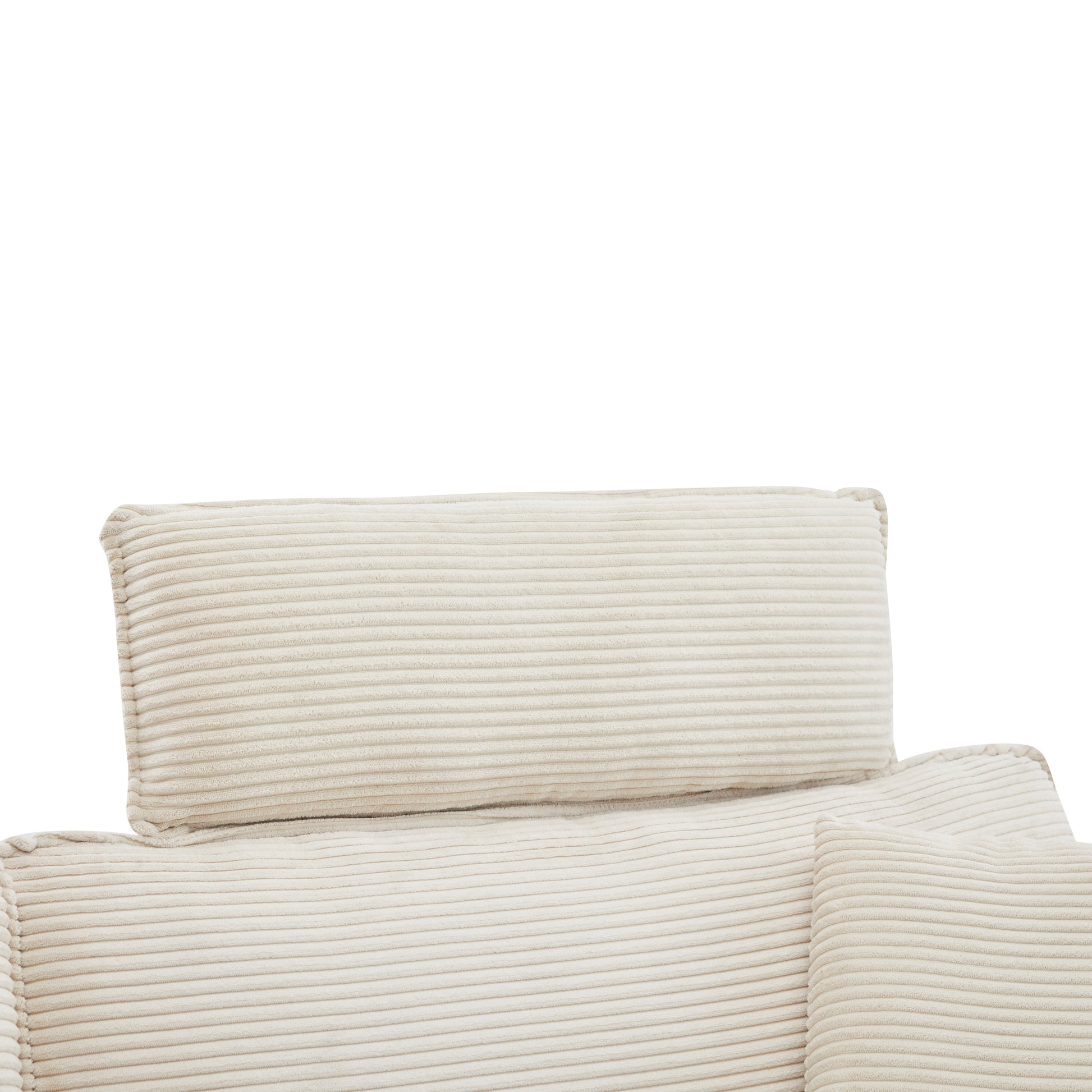 Cream corduroy lumbar pillow with horizontal ribbing and stitching details