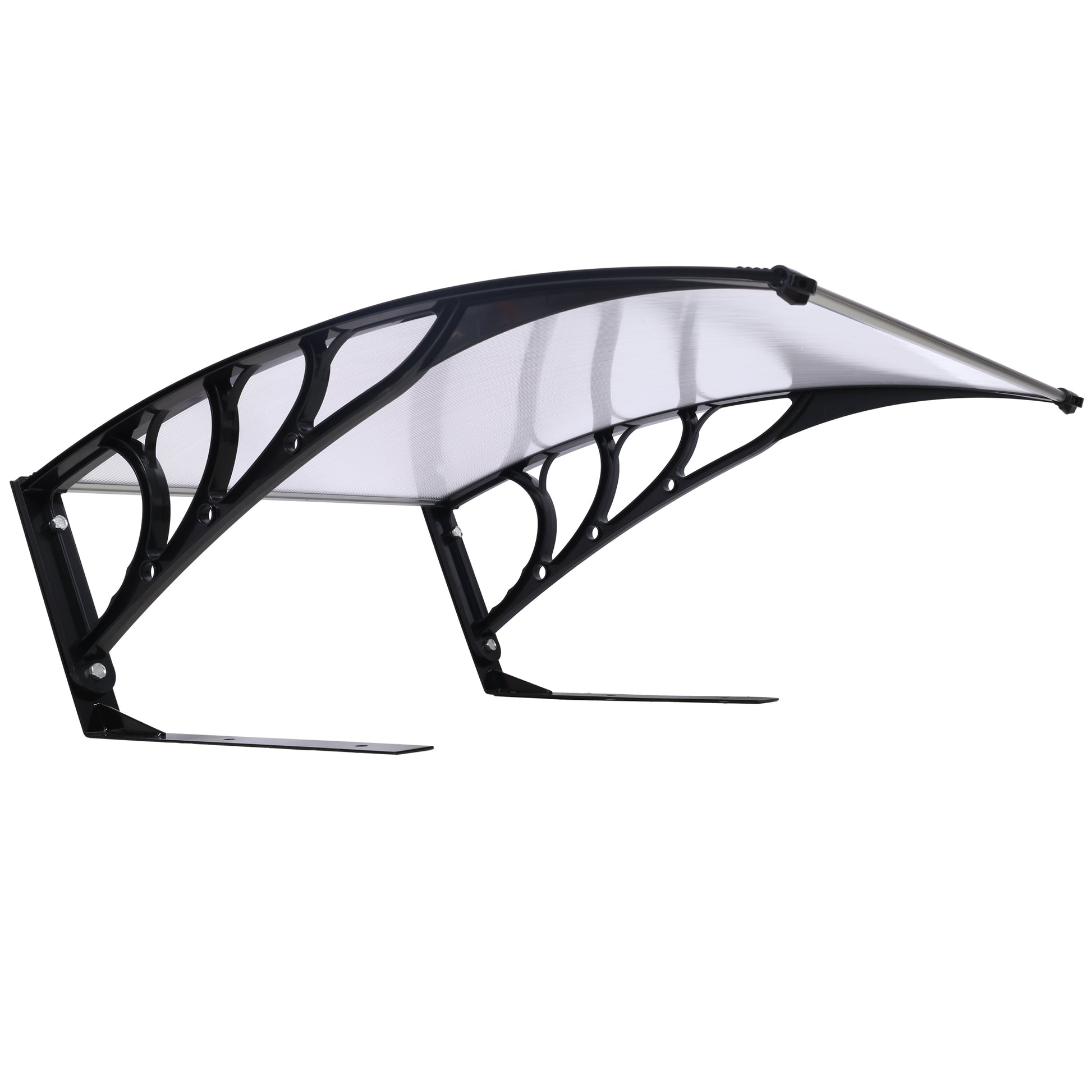 Modern black ABS plastic door awning with clear polycarbonate canopy for weather protection