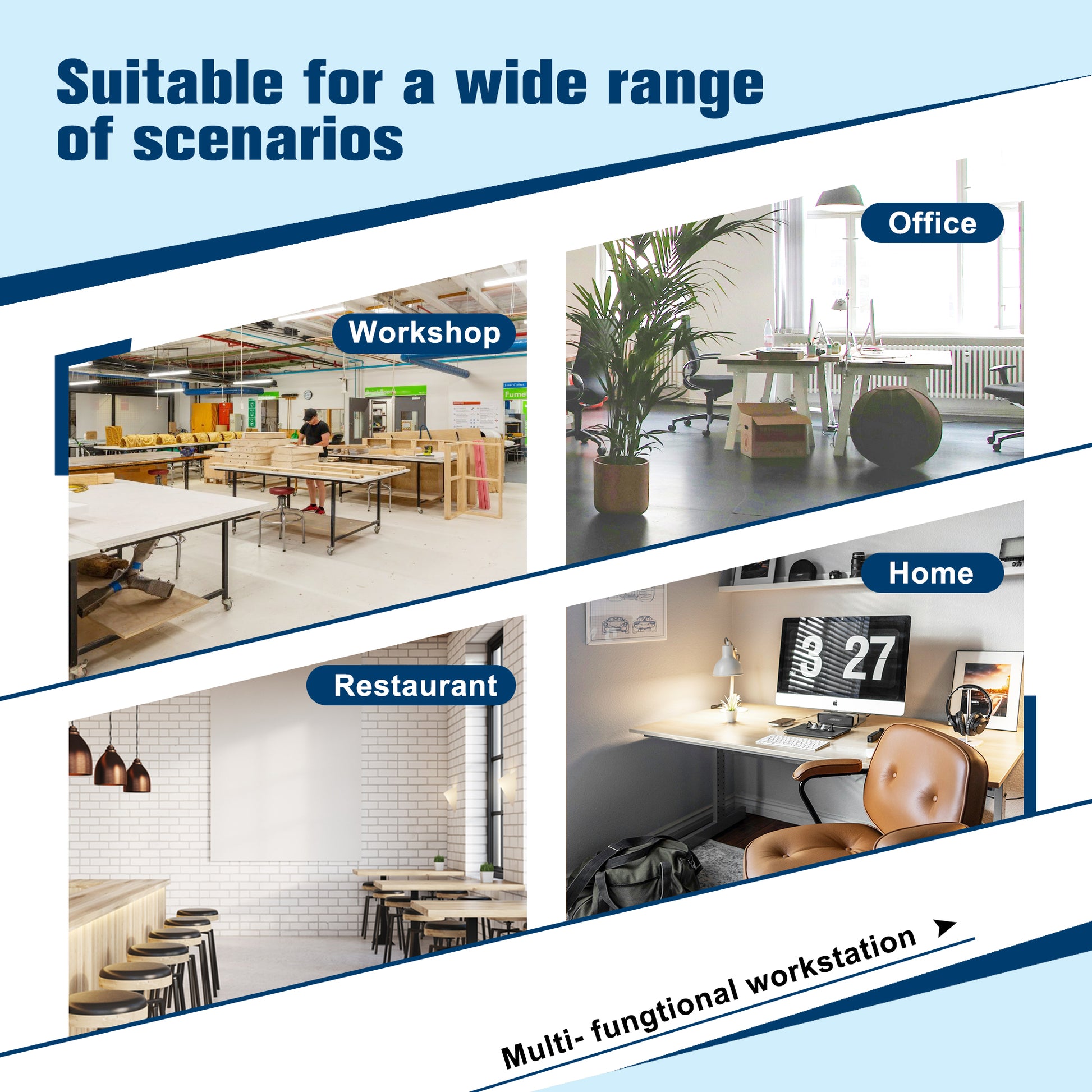 Workshop scene with tables and tools showcasing product versatility