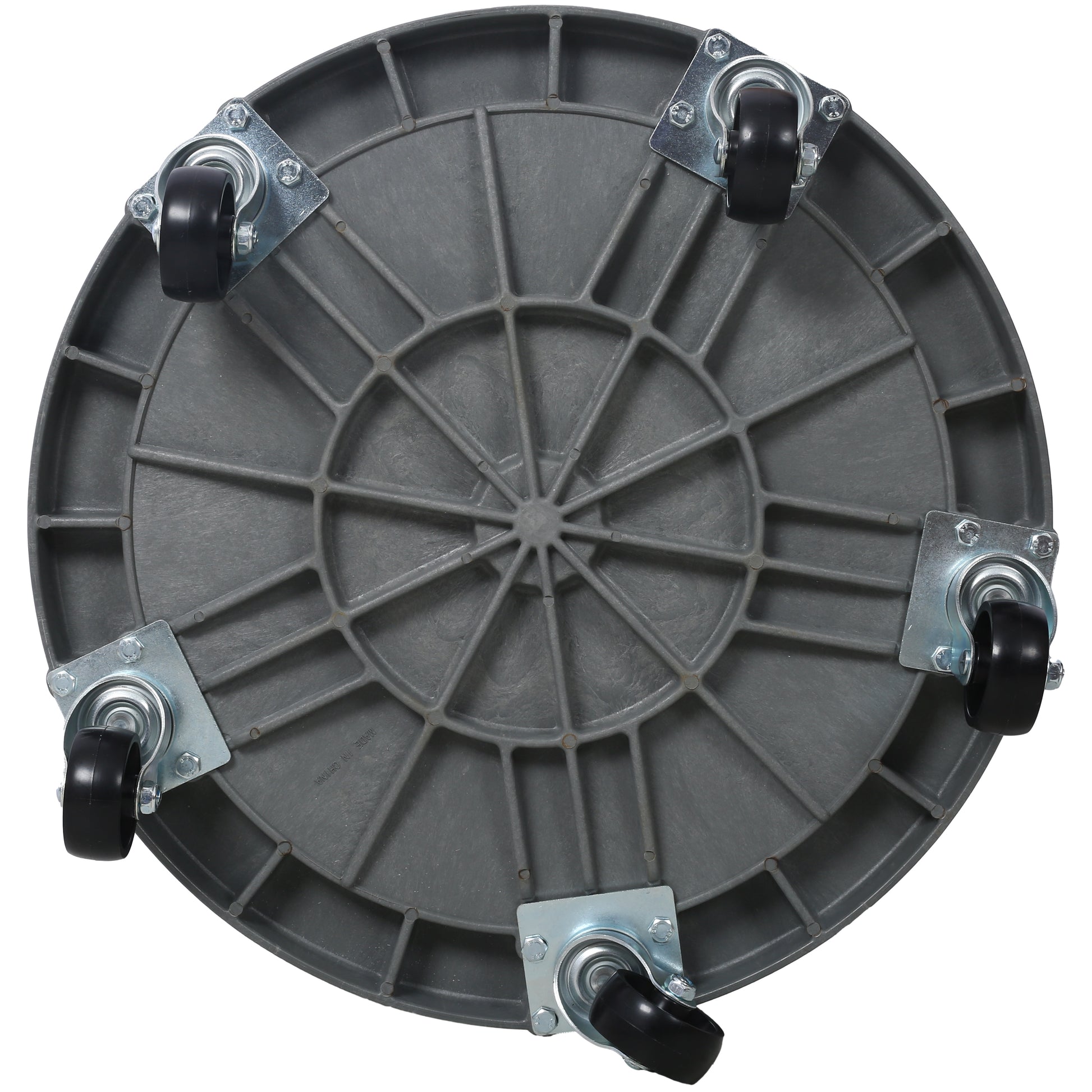 Gray round dolly with four swivel casters for easy furniture transport