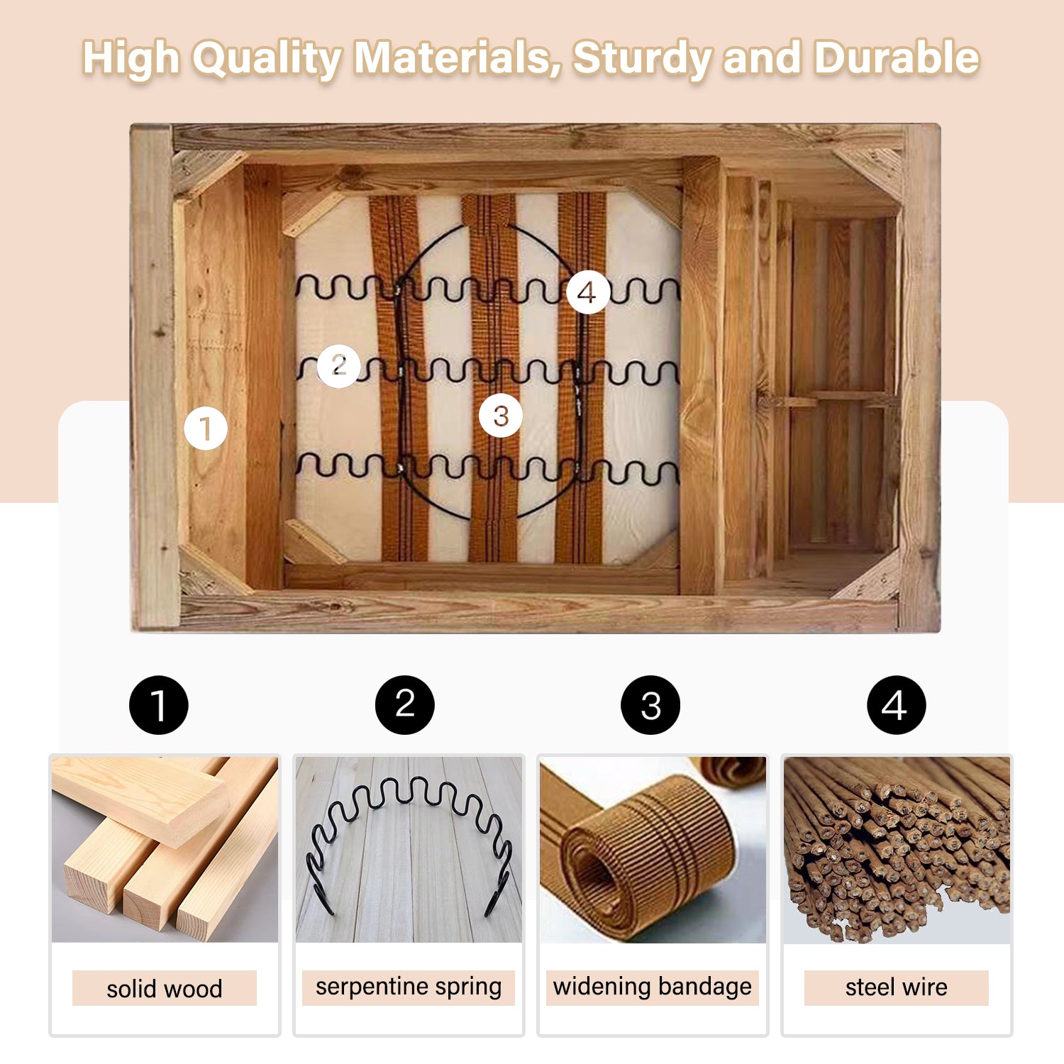 Closeup of the sturdy frame of a couch made with highquality solid wood showcasing its construction