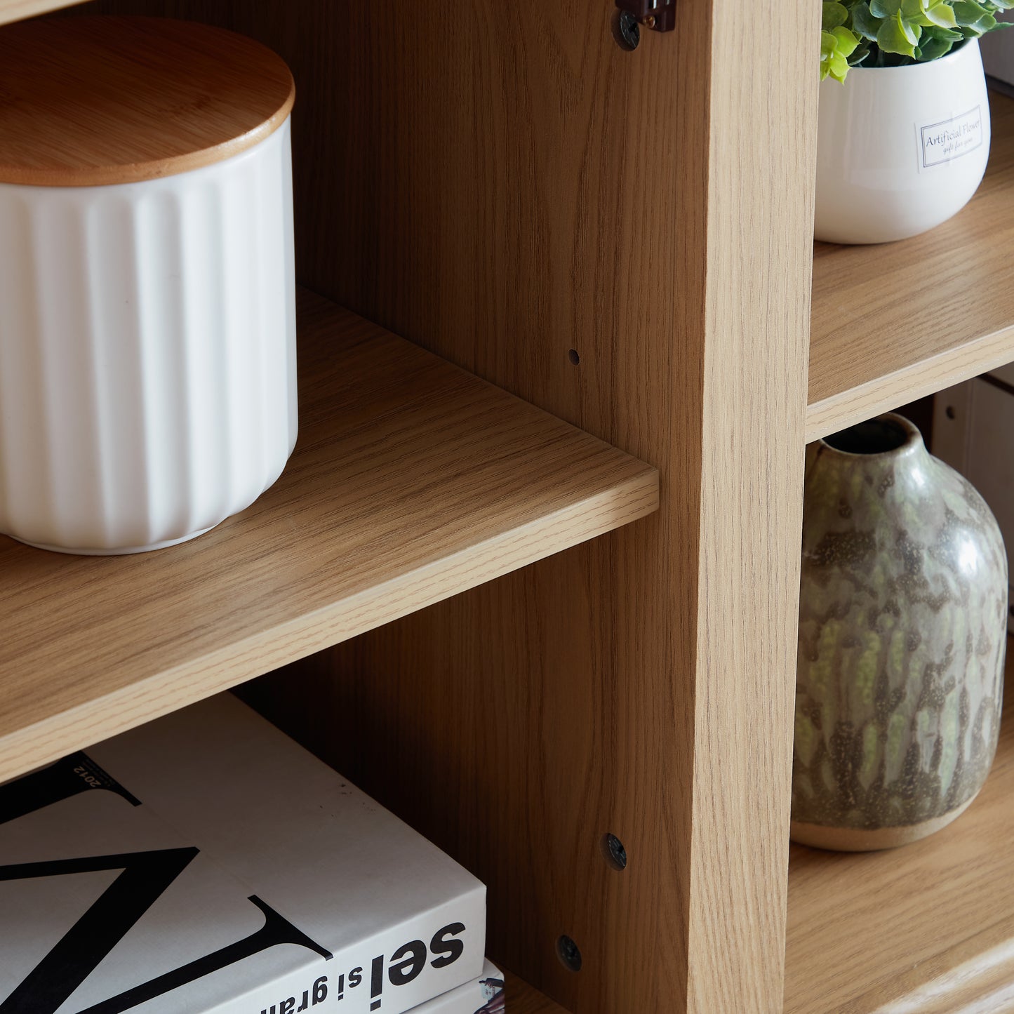 White ceramic canister with fluted design and bamboo lid perfect for kitchen counter storage