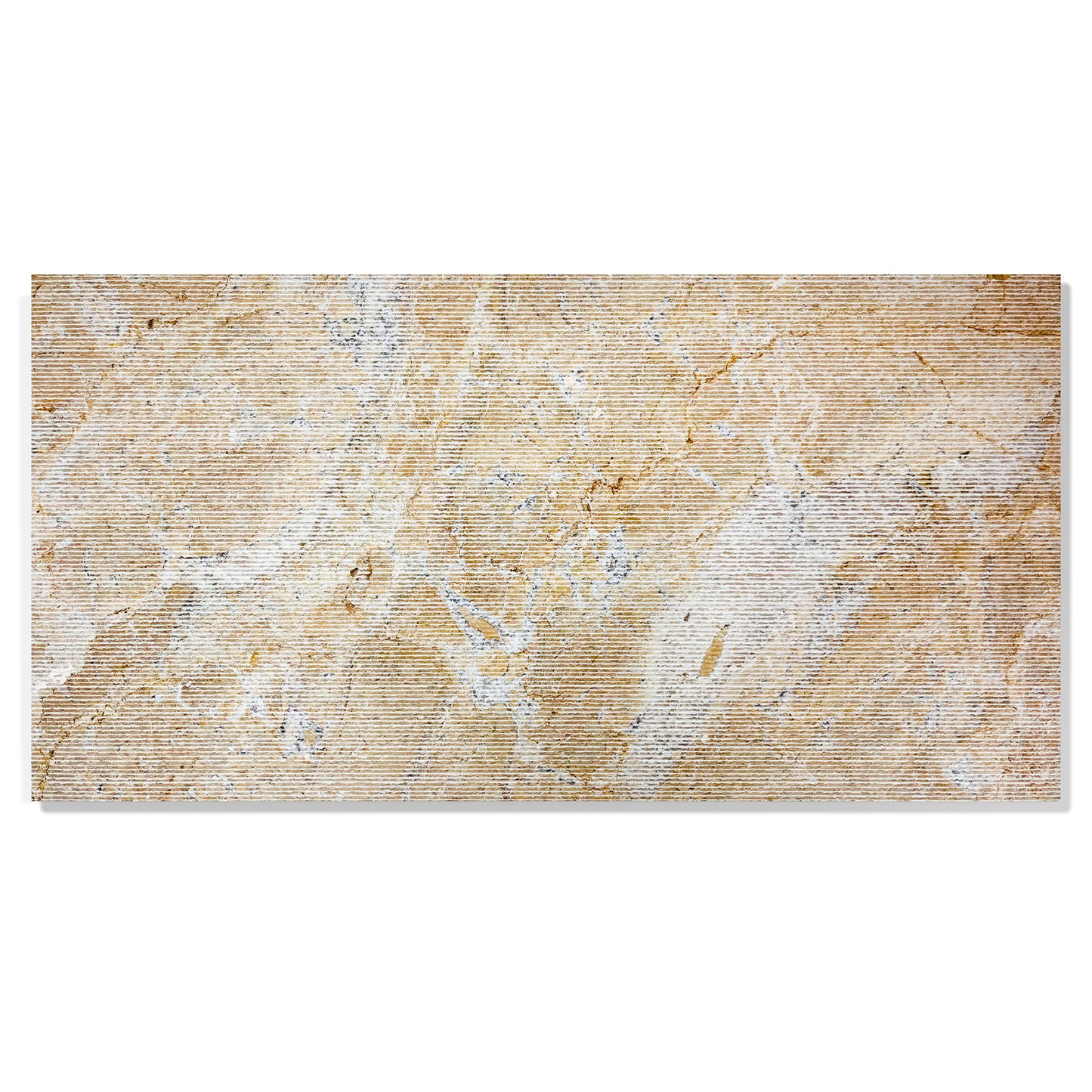 Textured beige marble slab with horizontal grooves and natural stone veining