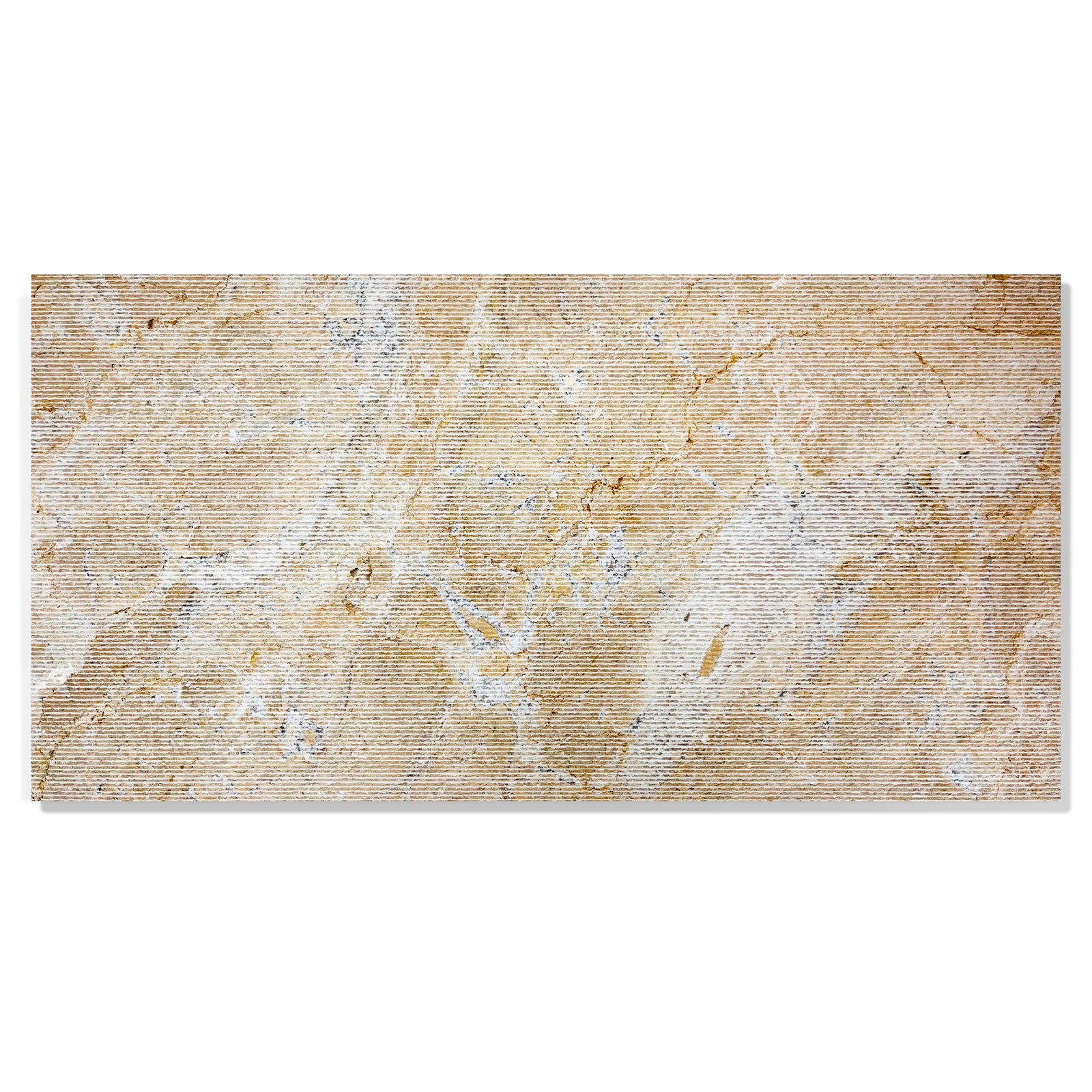Textured beige marble slab with horizontal grooves and natural stone veining