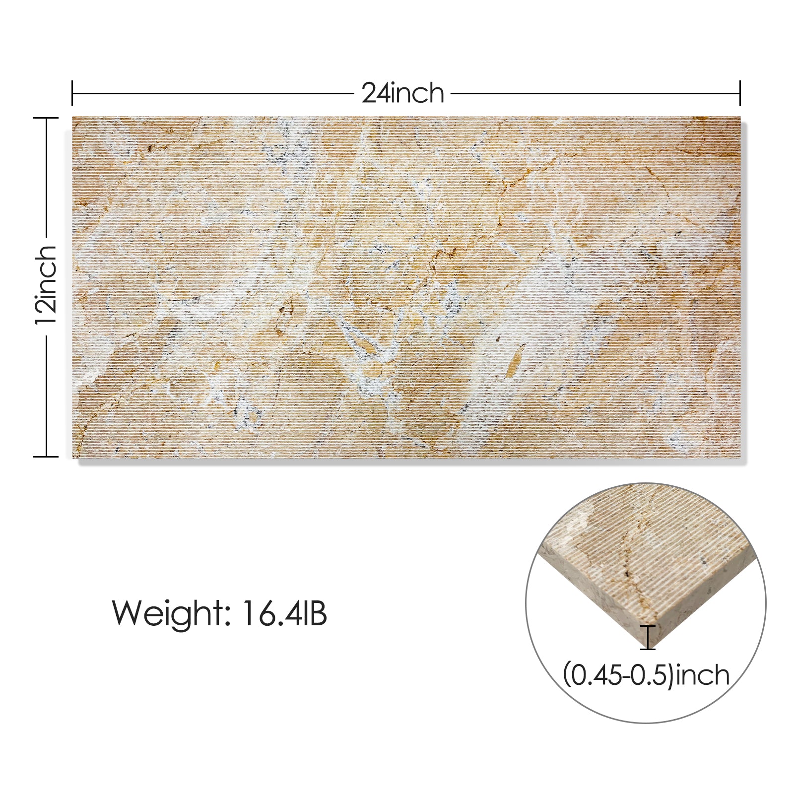 Textured beige marble tile with natural veining x inches for wall decor
