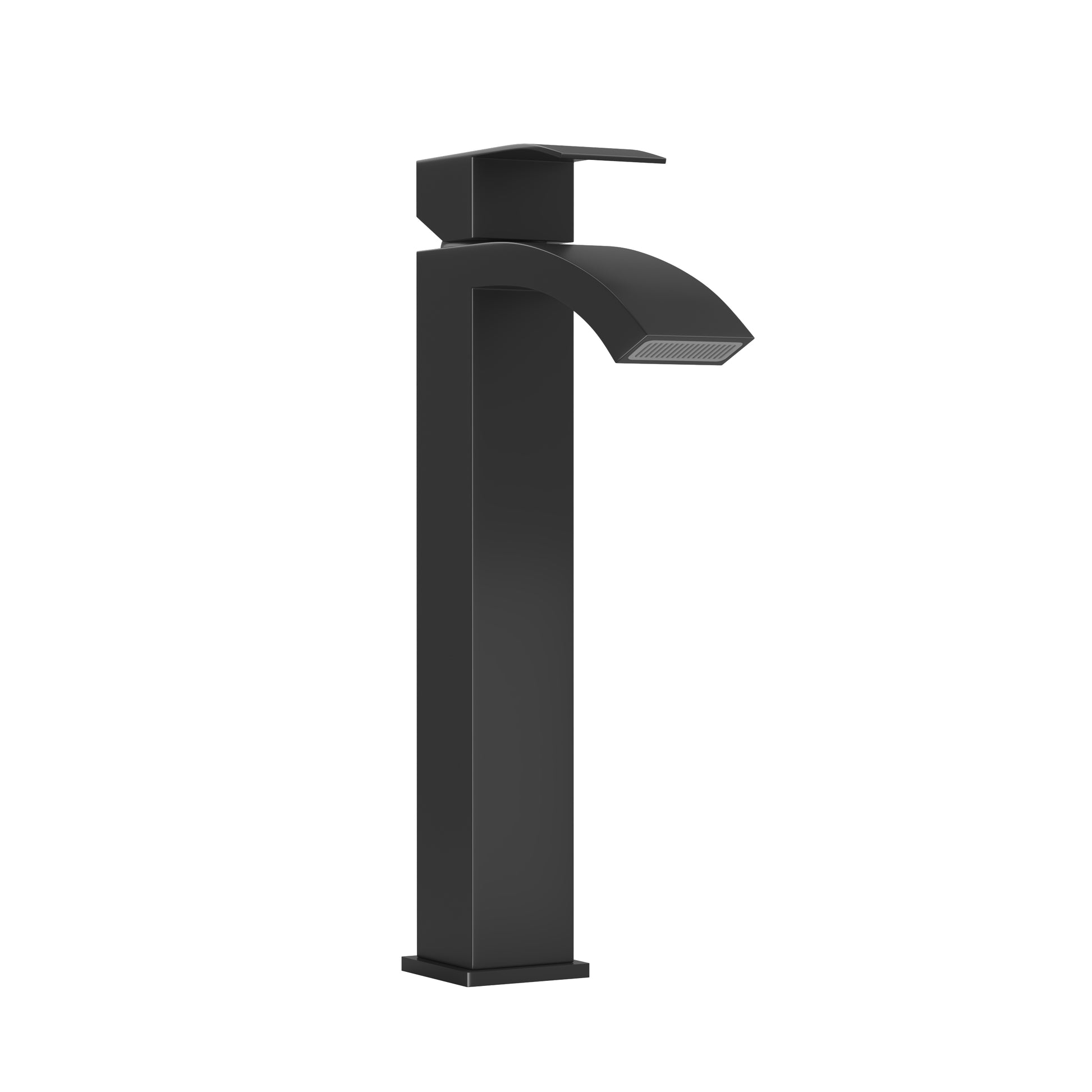 Modern matte black waterfall faucet with clean lines for a contemporary bathroom