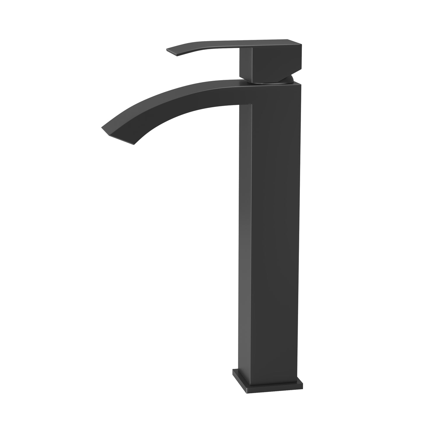 Modern matte black vessel sink faucet with waterfall spout design