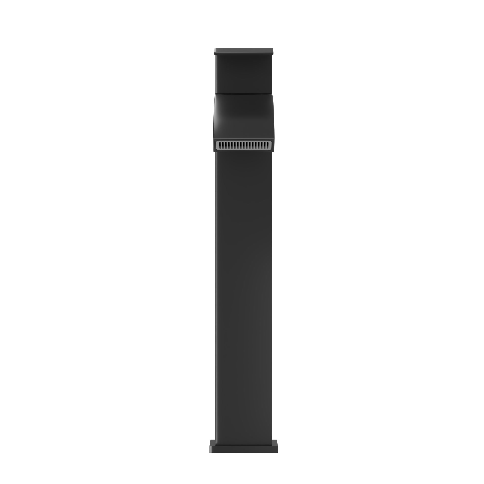 Sleek black metal outdoor bollard light with a modern minimalist design for garden paths