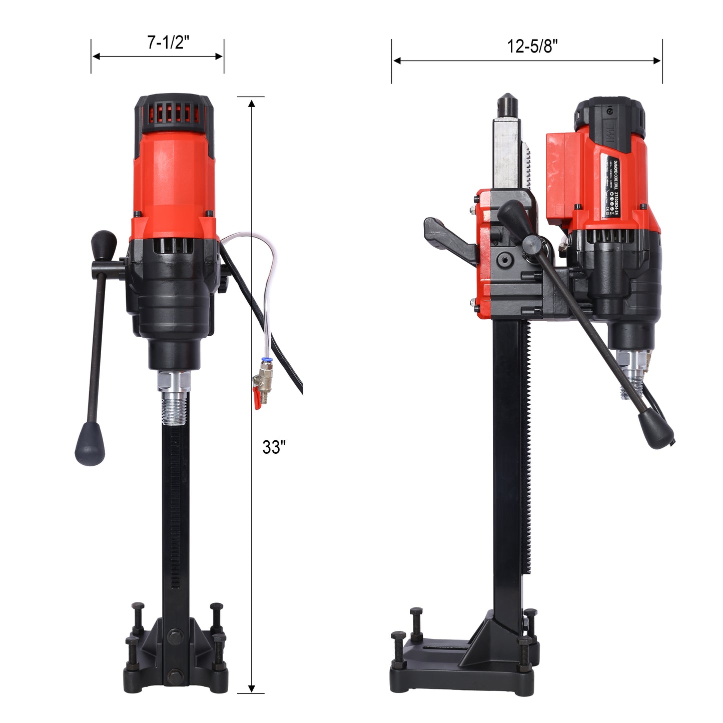 Red and black diamond core drill with a inch stand for concrete drilling