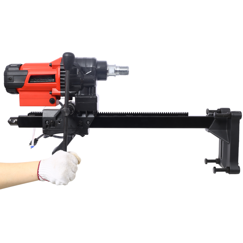 Red and black heavyduty core drill with rack and pinion stand ideal for construction projects