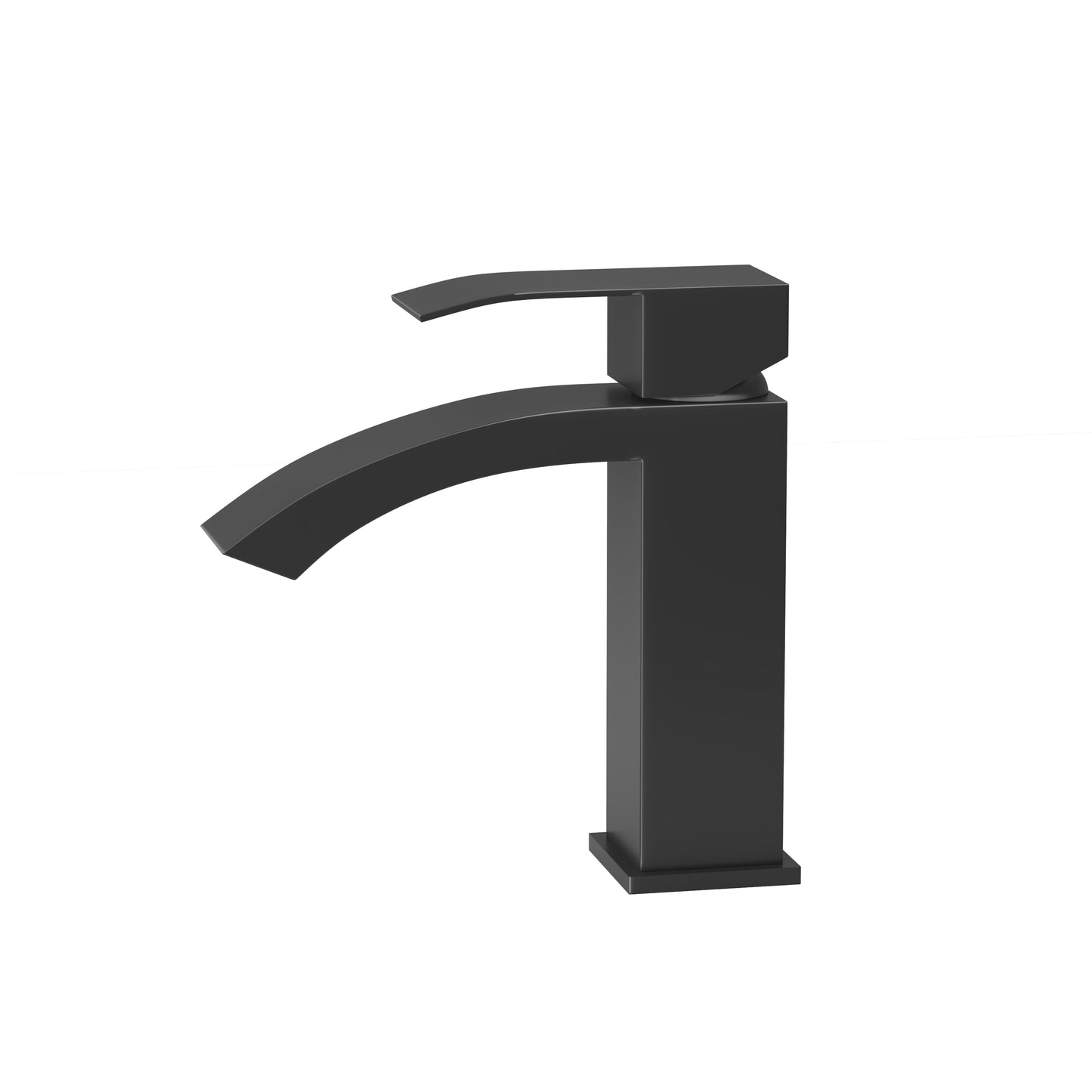 Modern matte black waterfall faucet with single lever for bathroom sinks
