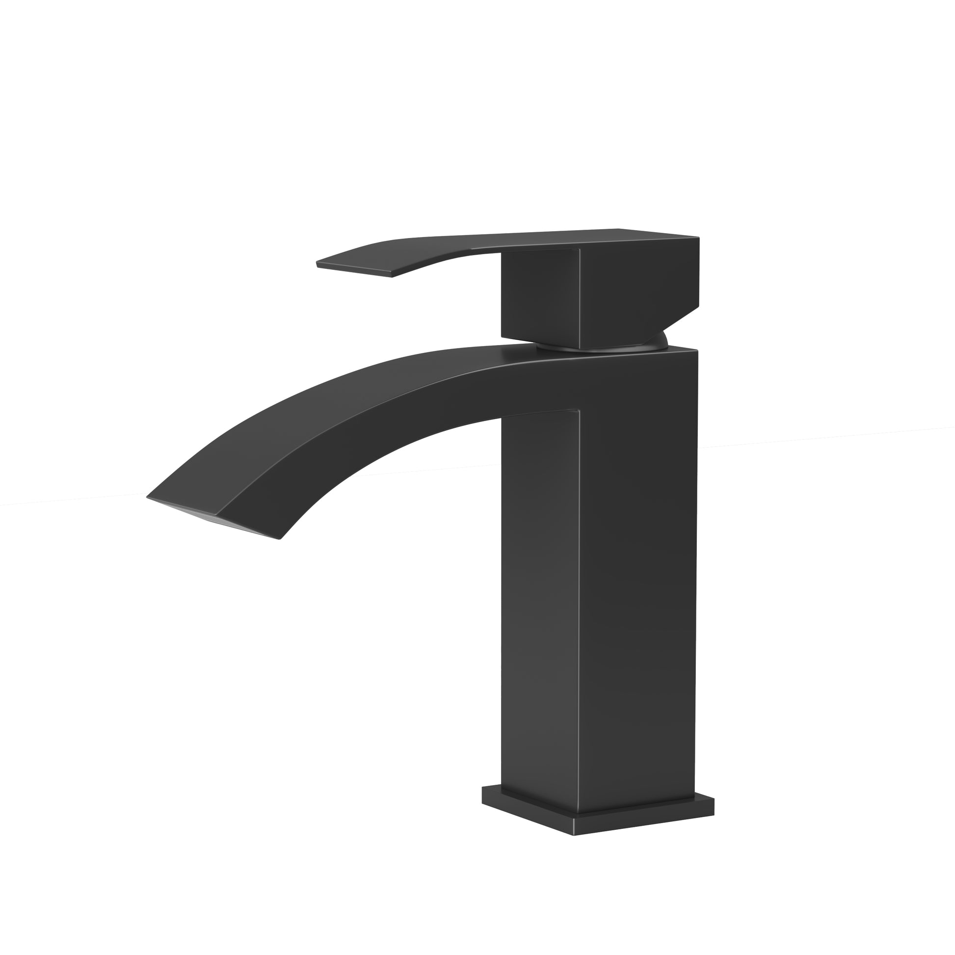 Modern matte black waterfall bathroom faucet with sleek angular design