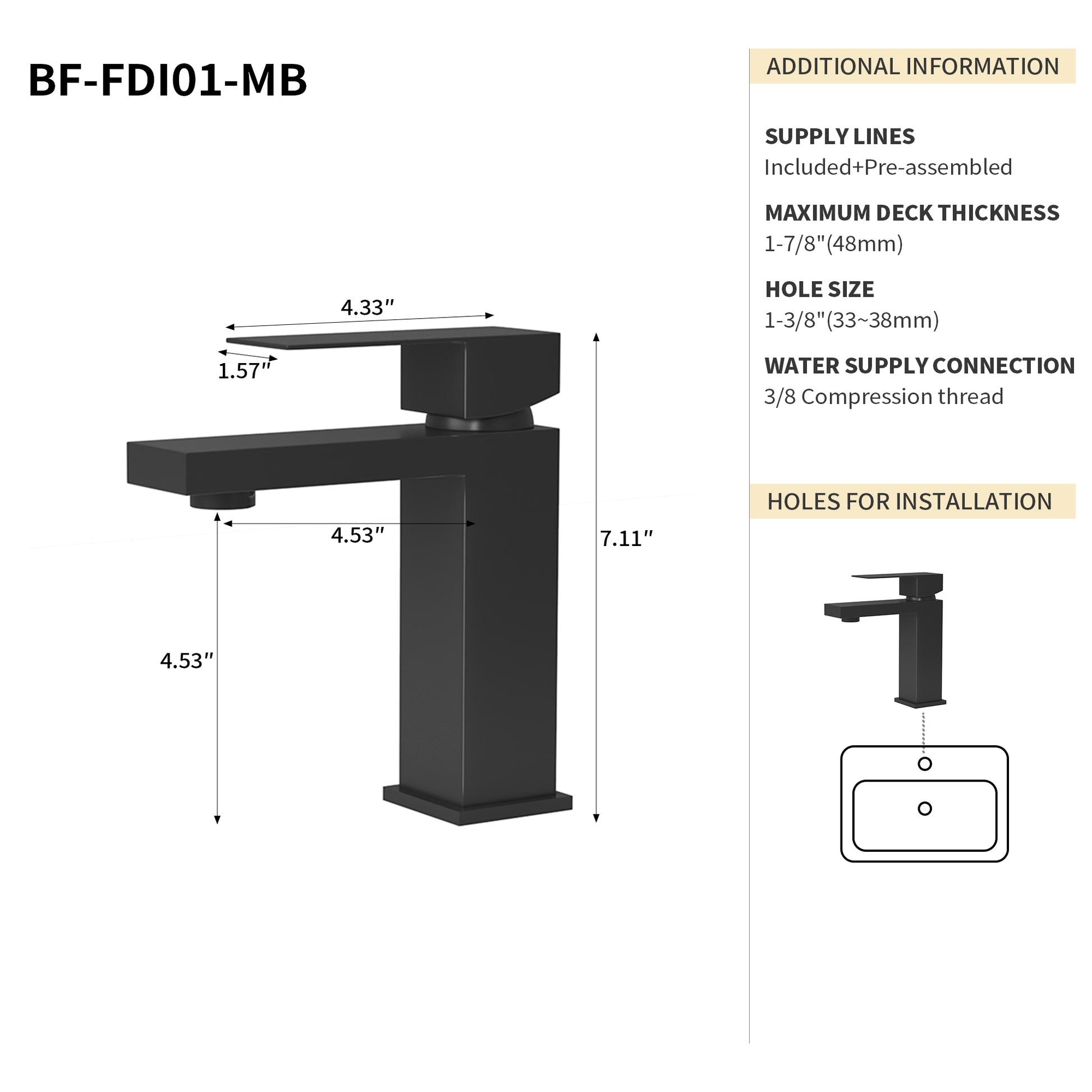 Modern matte black bathroom faucet with a sleek waterfall spout design