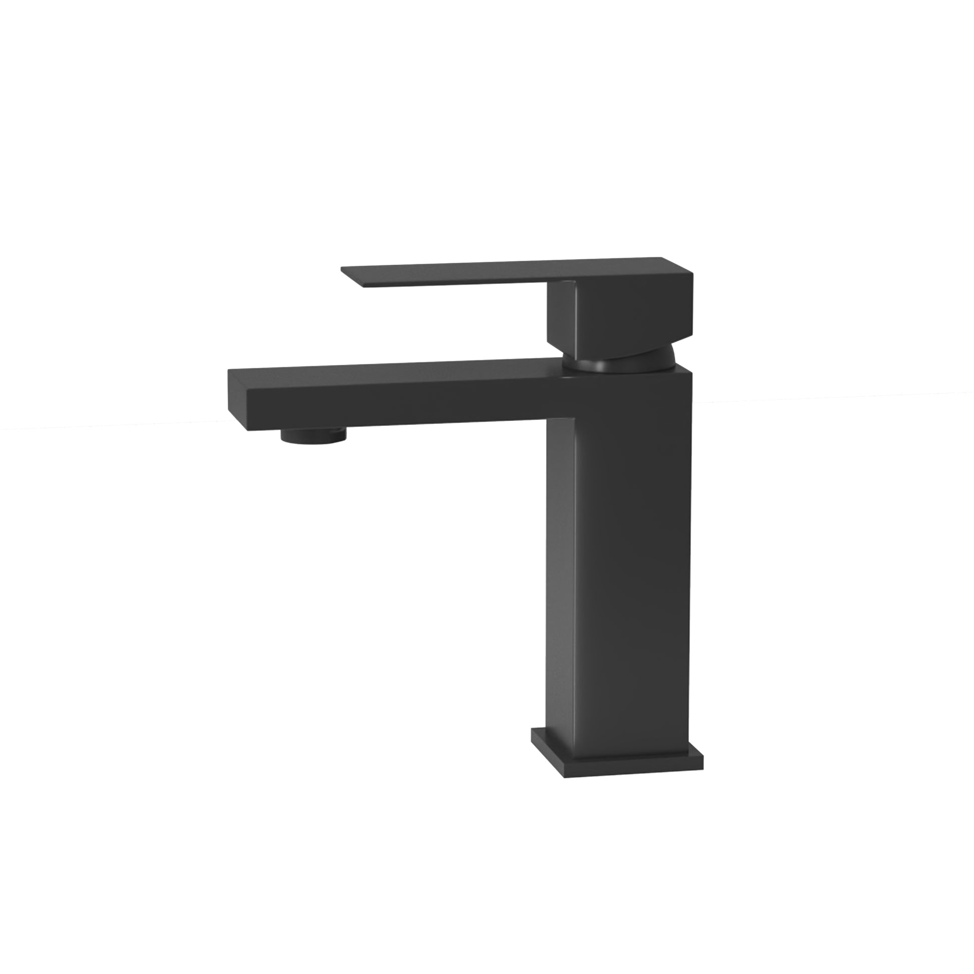Modern matte black bathroom sink faucet with sharp geometric lines