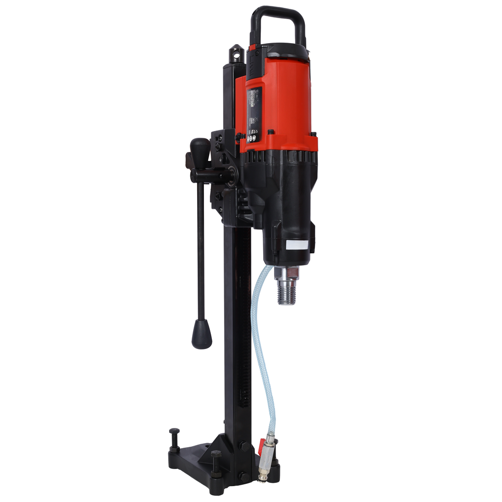 Heavy duty core drill machine in red and black ideal for construction and concrete work
