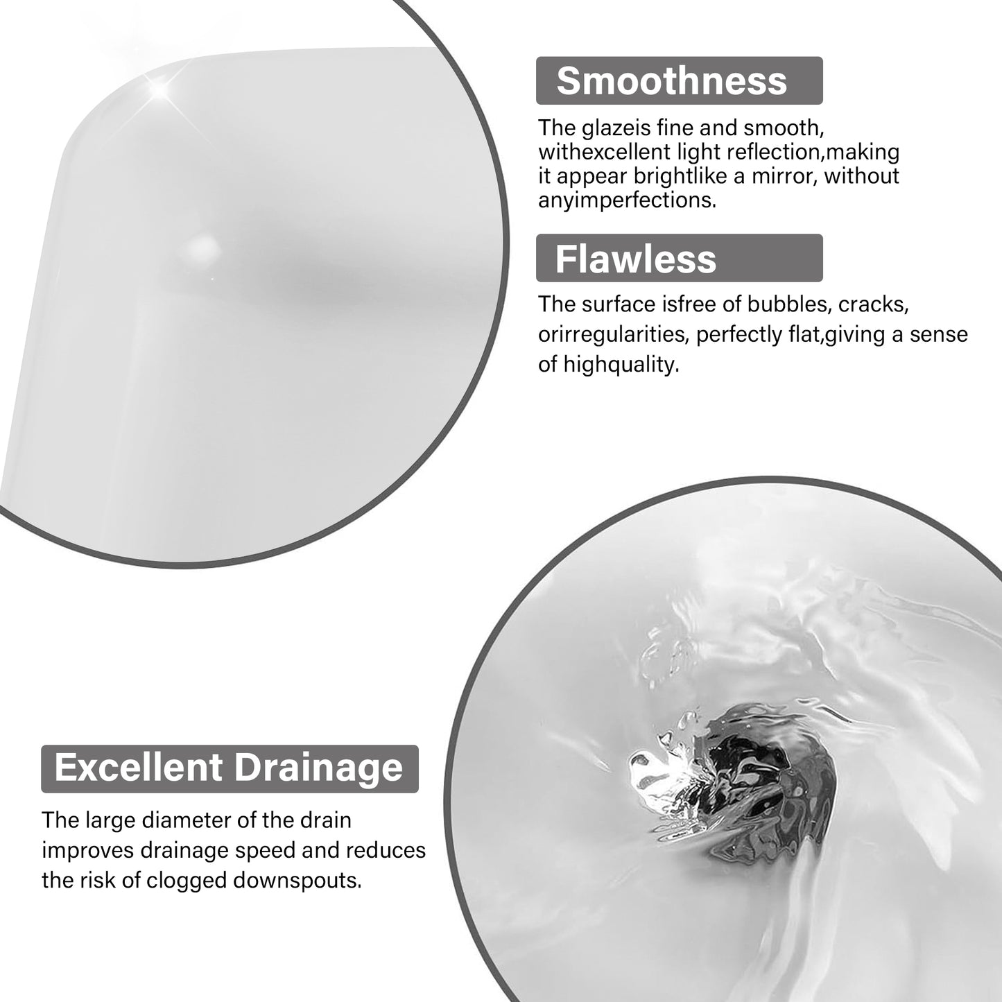 Closeup of white ceramic basins smooth reflective surface with light glinting