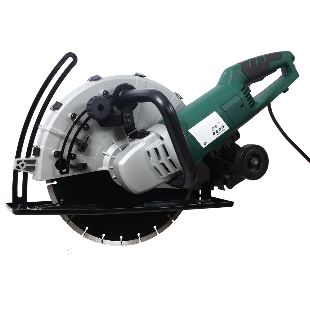 Green and grey heavyduty circular saw with diamond blade
