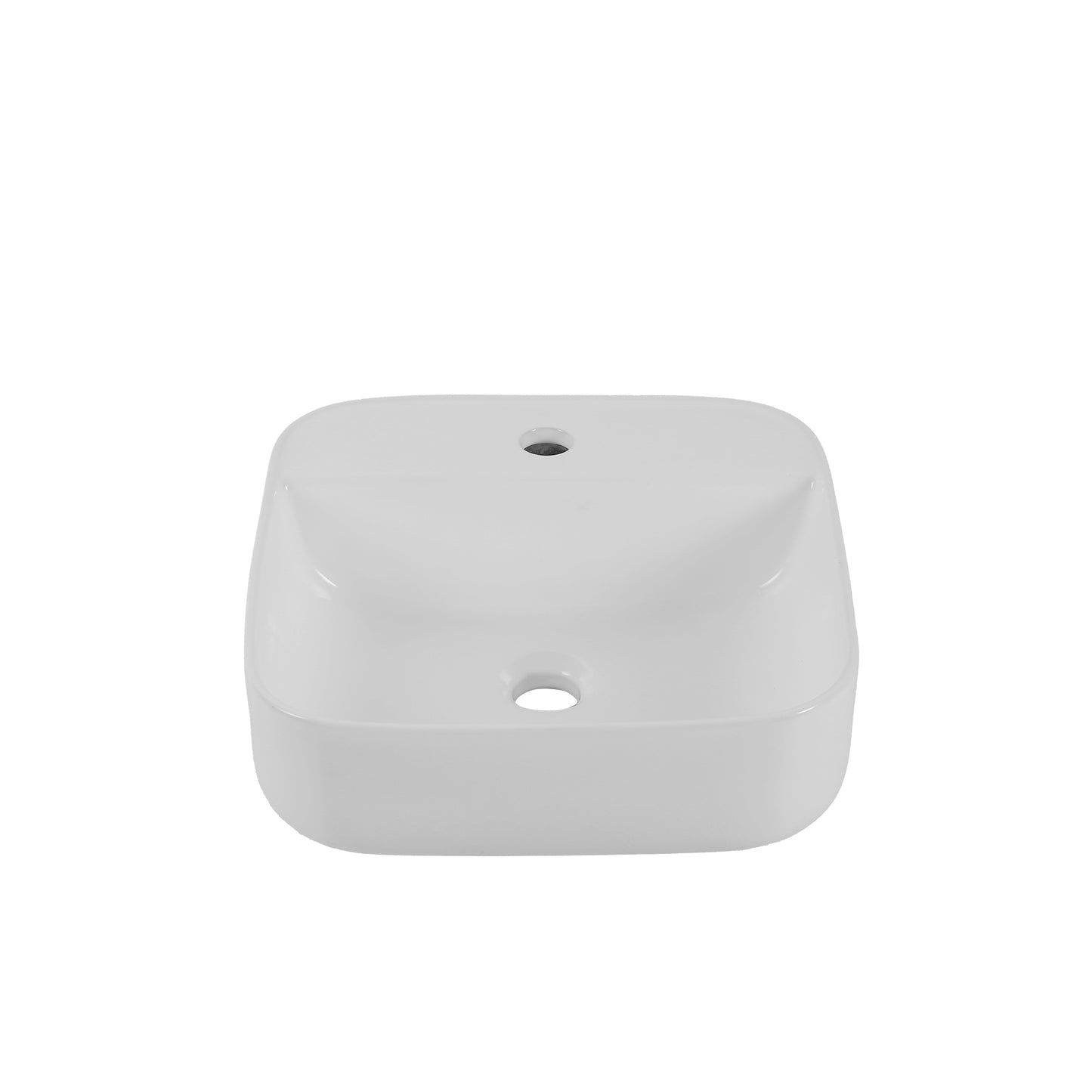 White ceramic vessel sink with rounded square design modern bathroom fixture