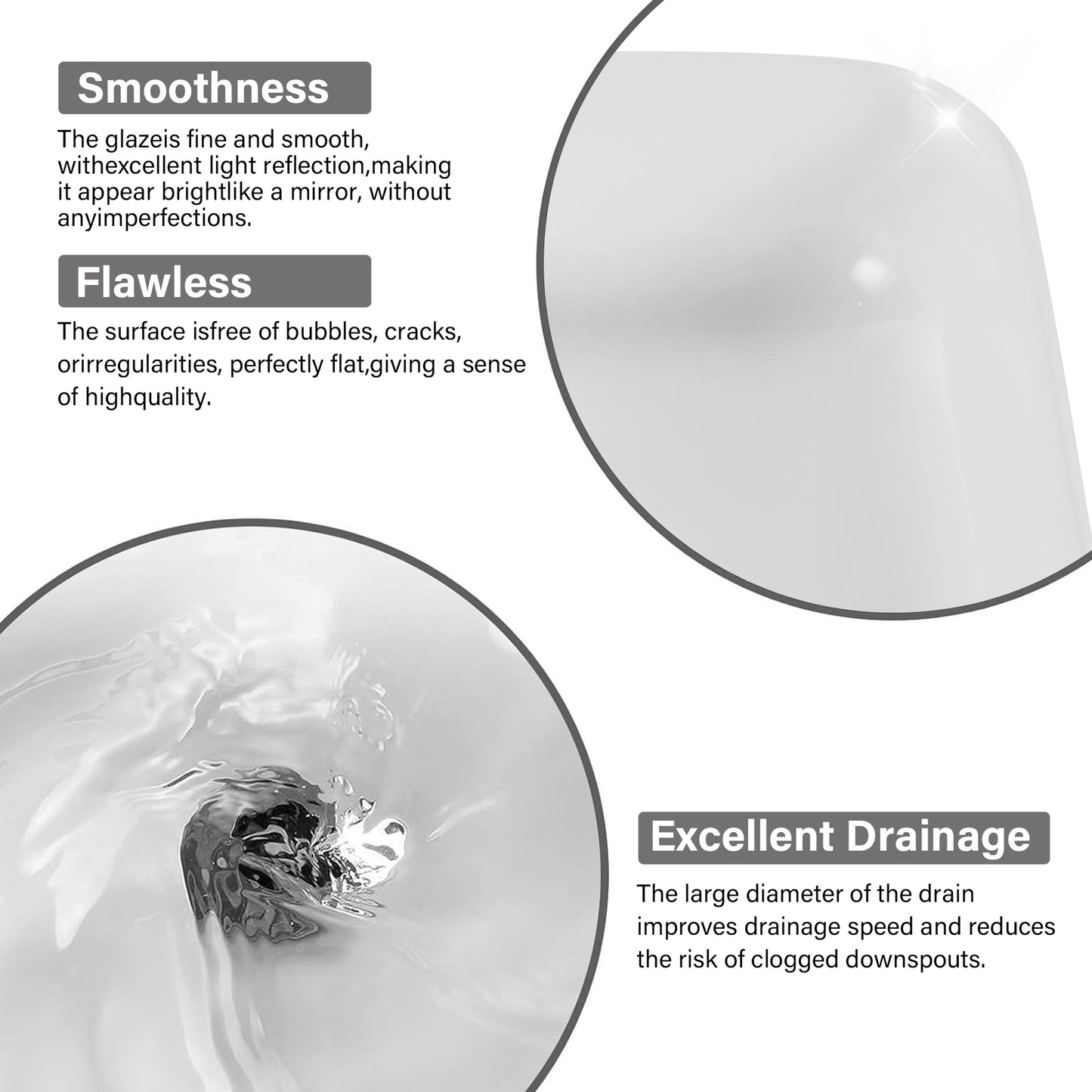 Smooth white ceramic basin with excellent light reflection flawless surface