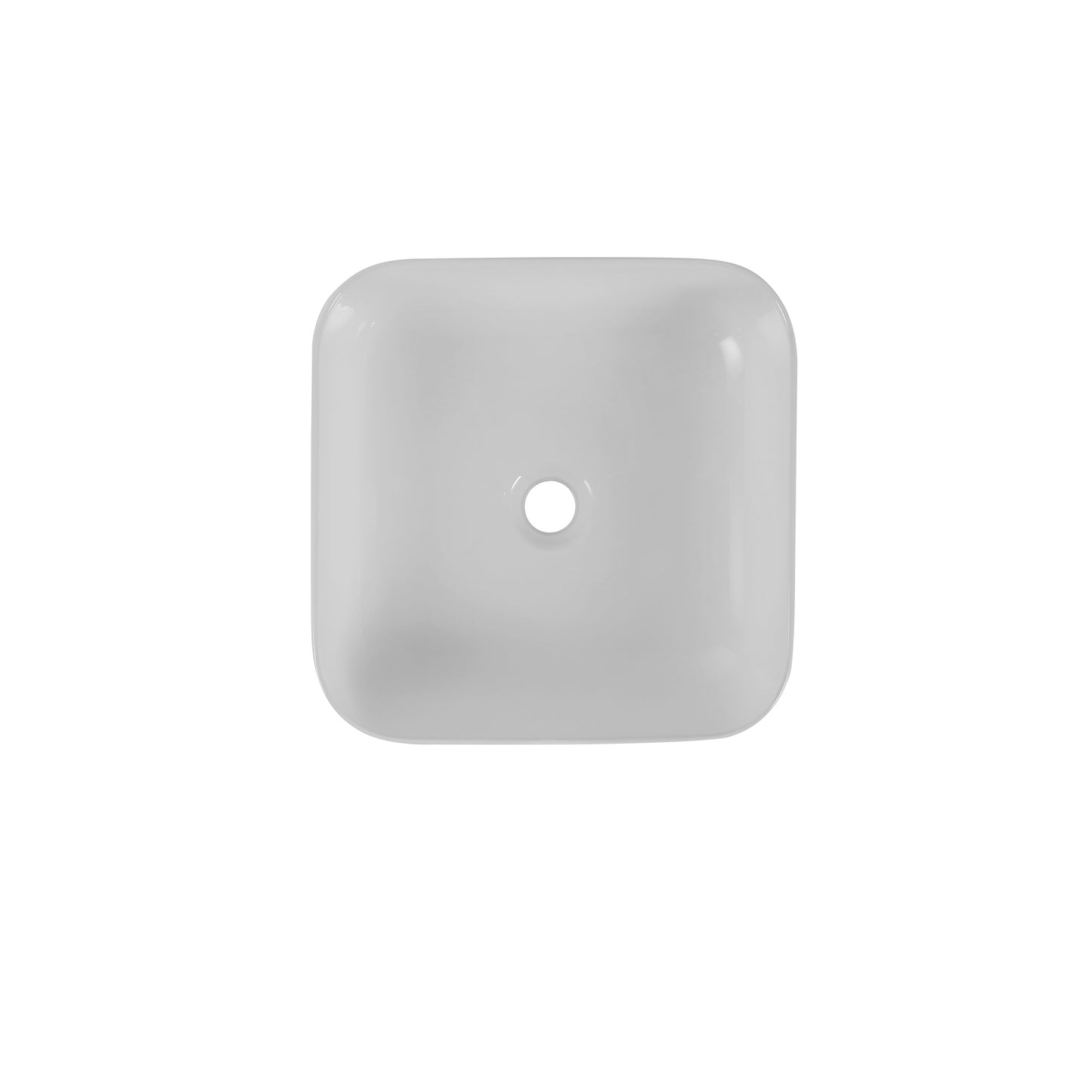 Modern white ceramic vessel sink with rounded edges and central drain hole