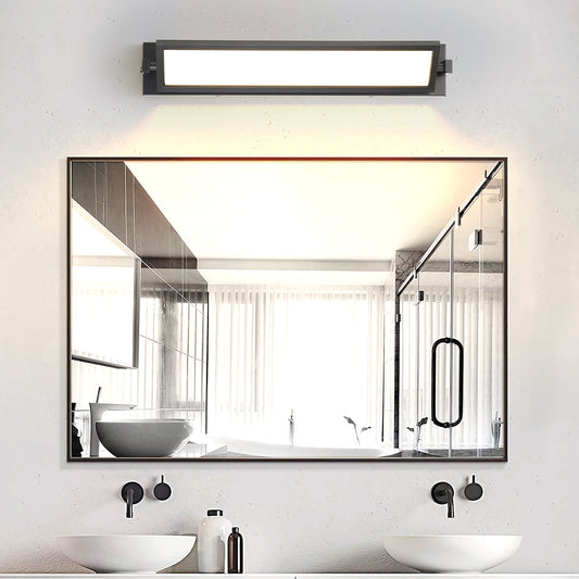 Modern rectangular bathroom vanity light with brushed nickel finish and LED illumination