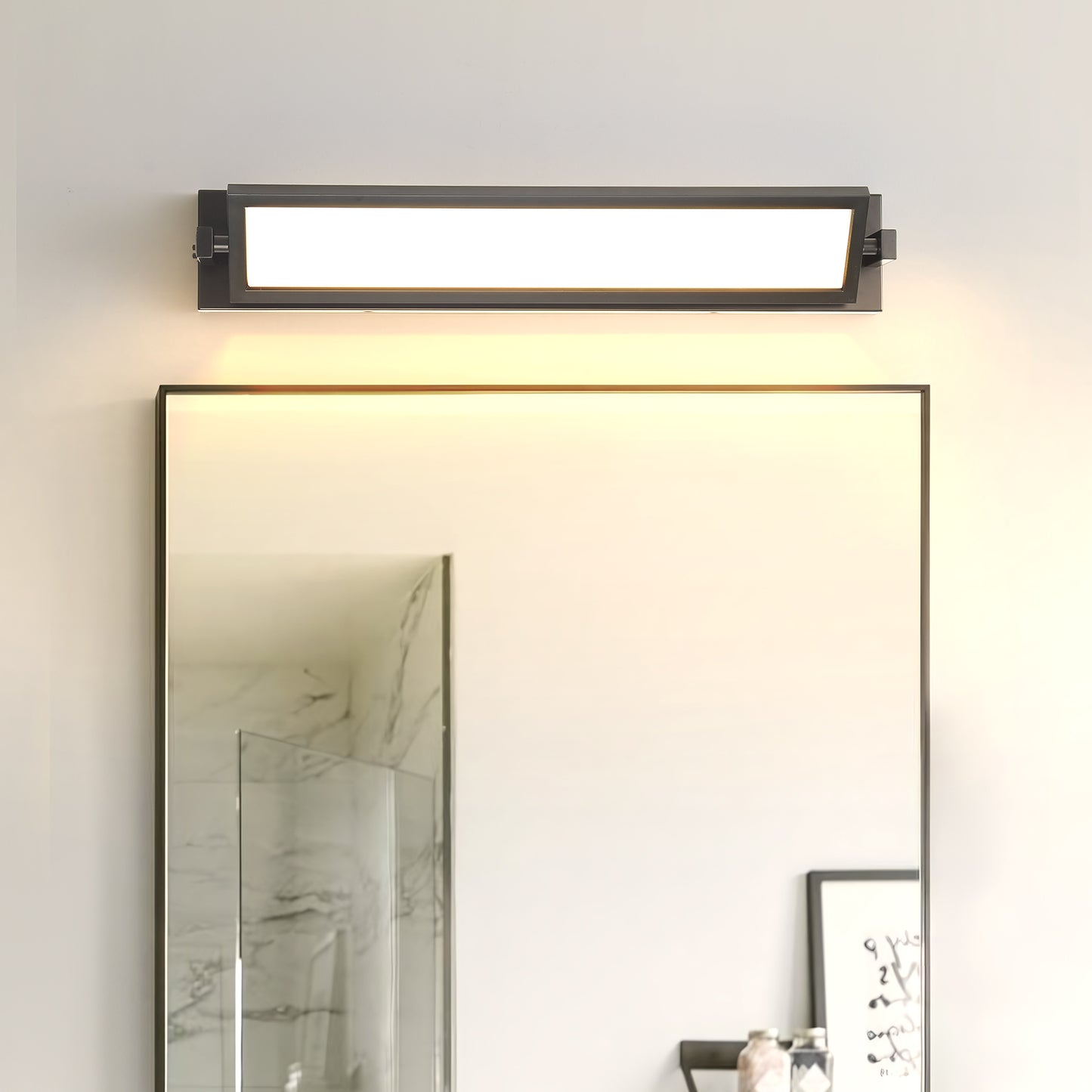 Modern black bathroom vanity light with integrated LED bar