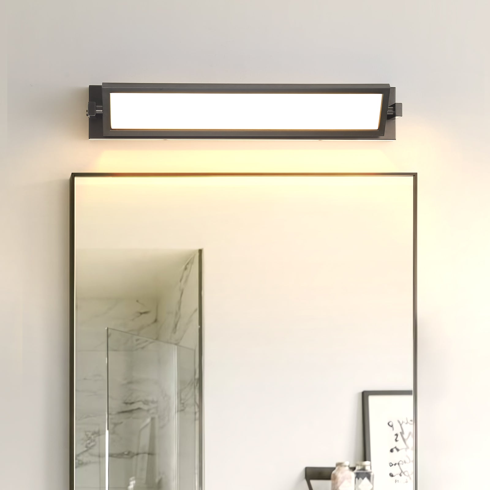 Modern black bathroom vanity light with integrated LED bar