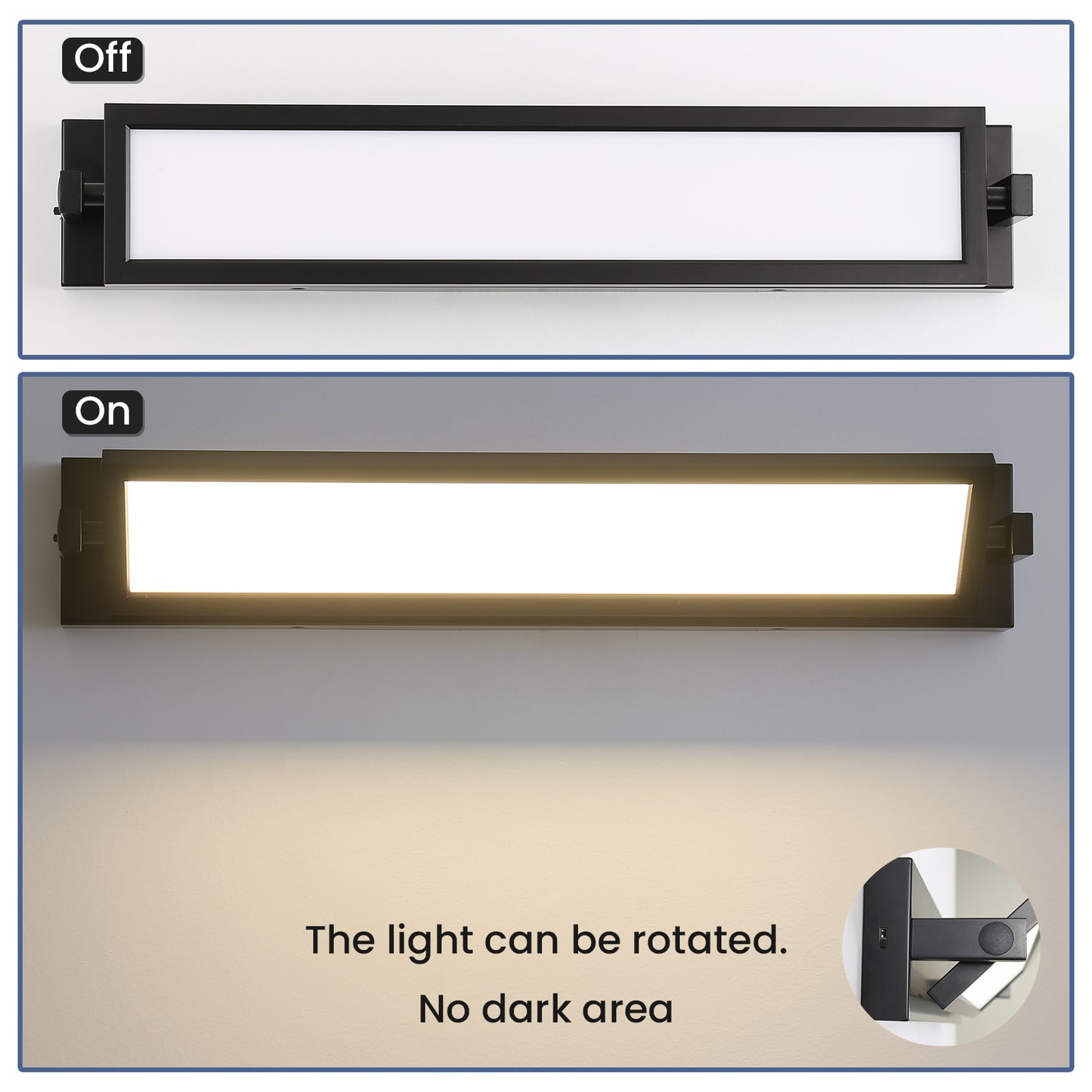 Black linear LED vanity light fixture off state modern design