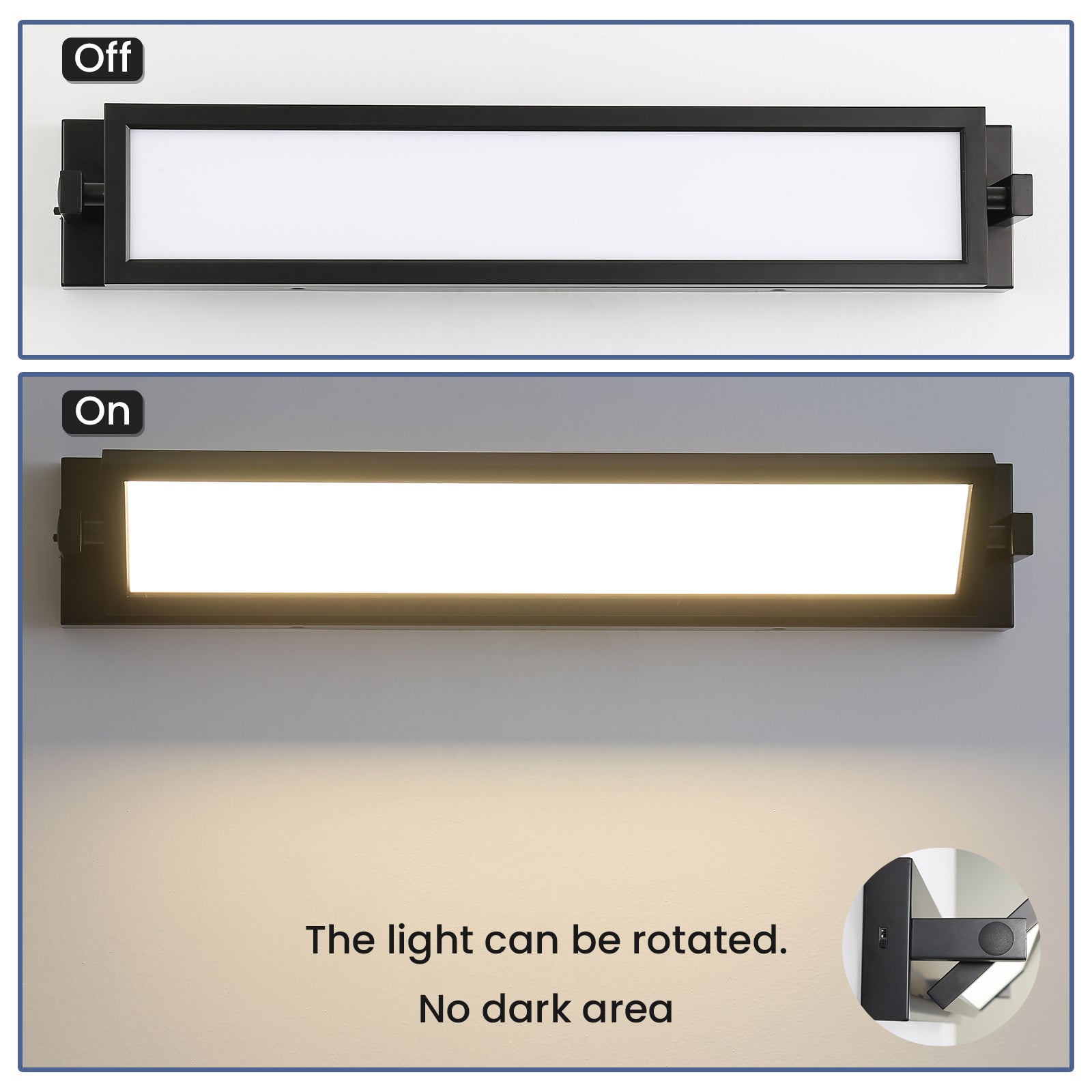 Black linear LED vanity light fixture off state modern design