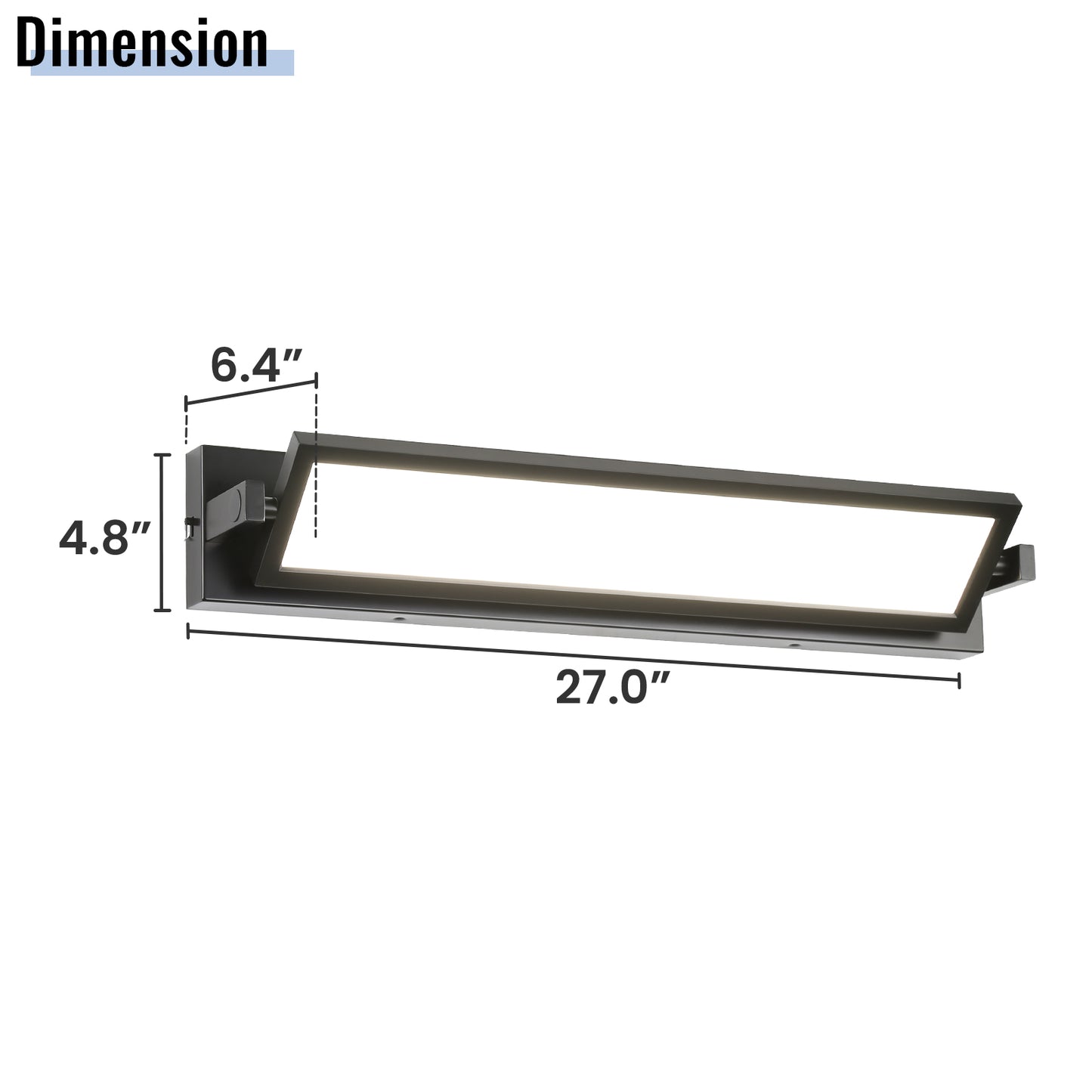 Modern black vanity light fixture with a rectangular design and integrated LED lighting