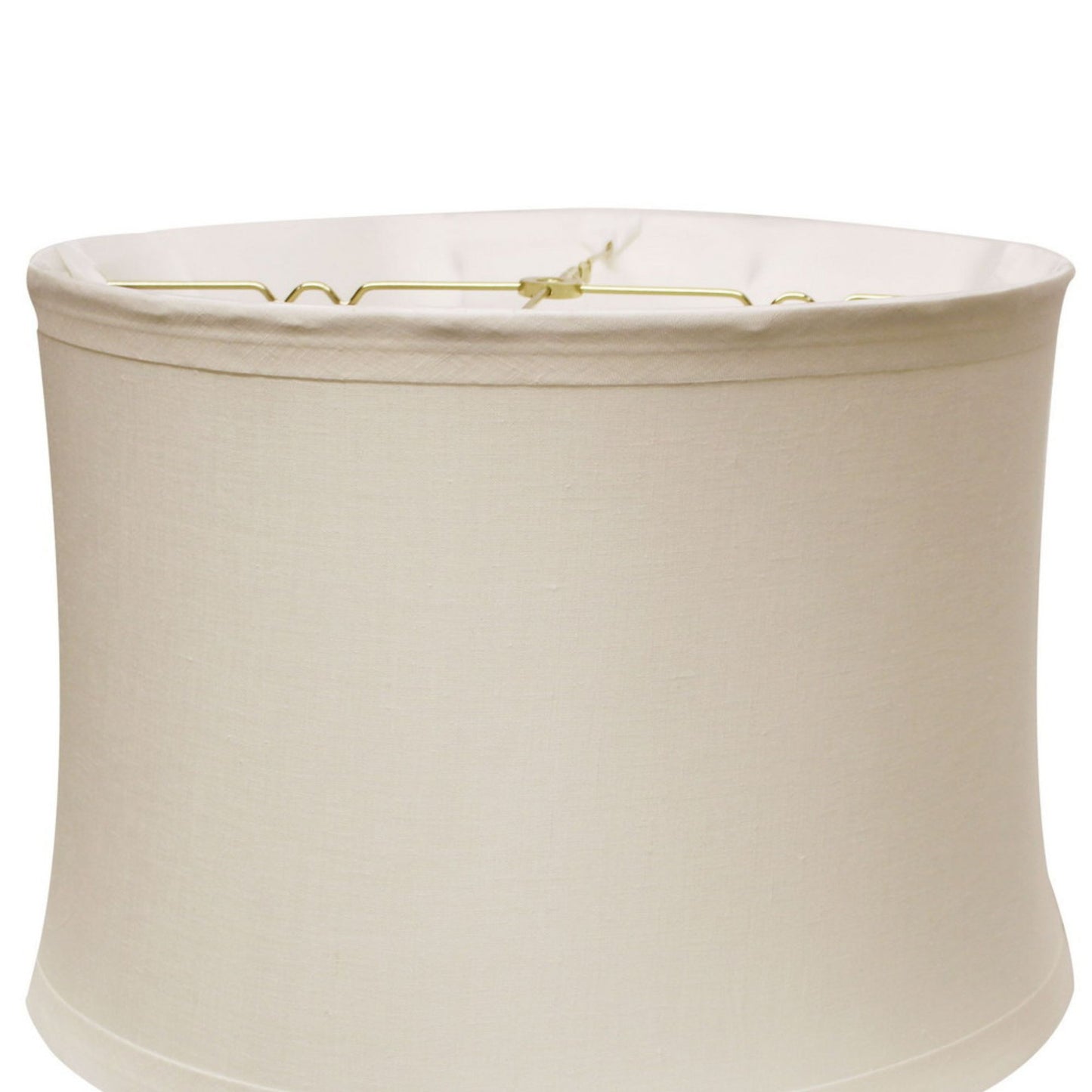 Cream linen drum lampshade with gold spider fitter