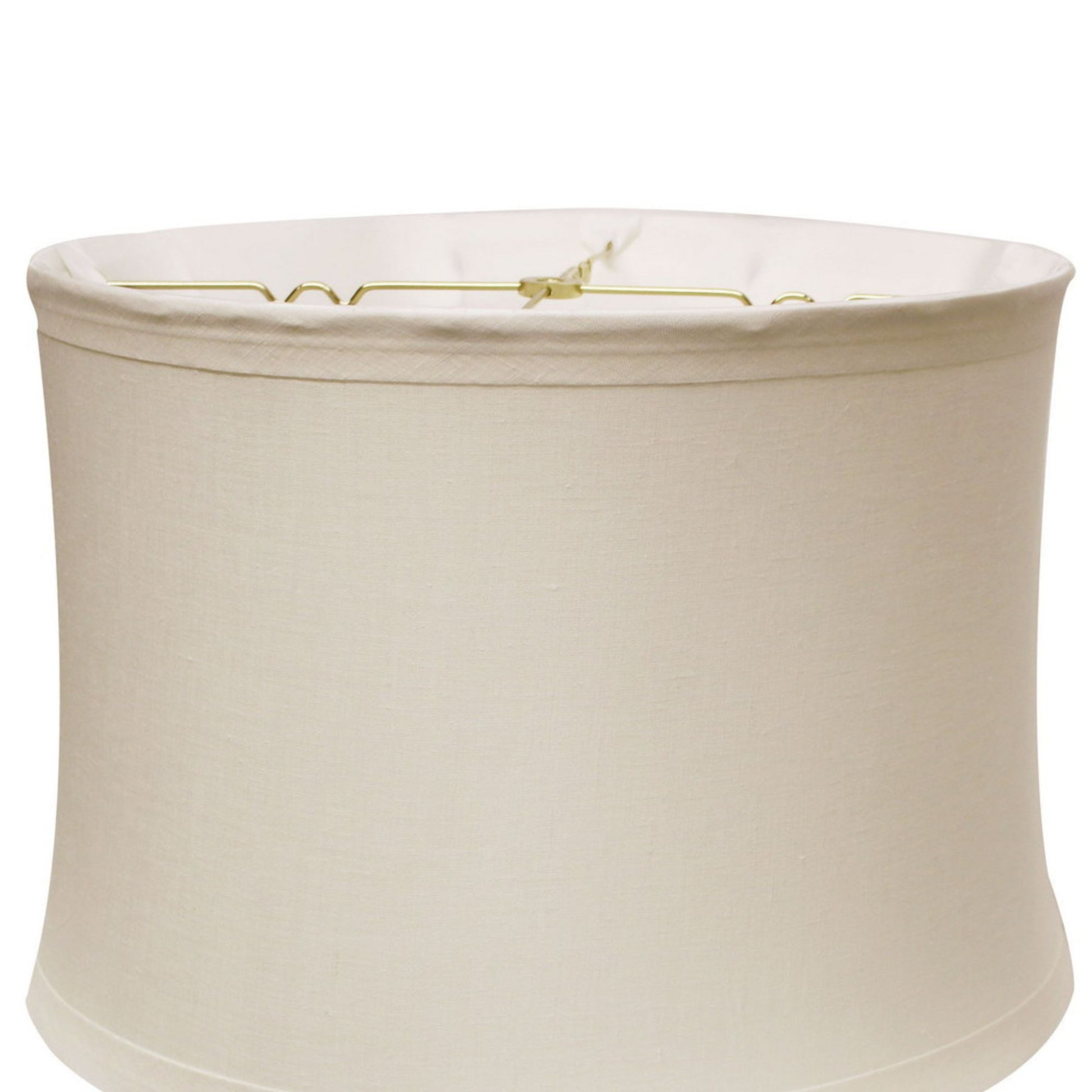 Cream linen drum lampshade with gold spider fitter