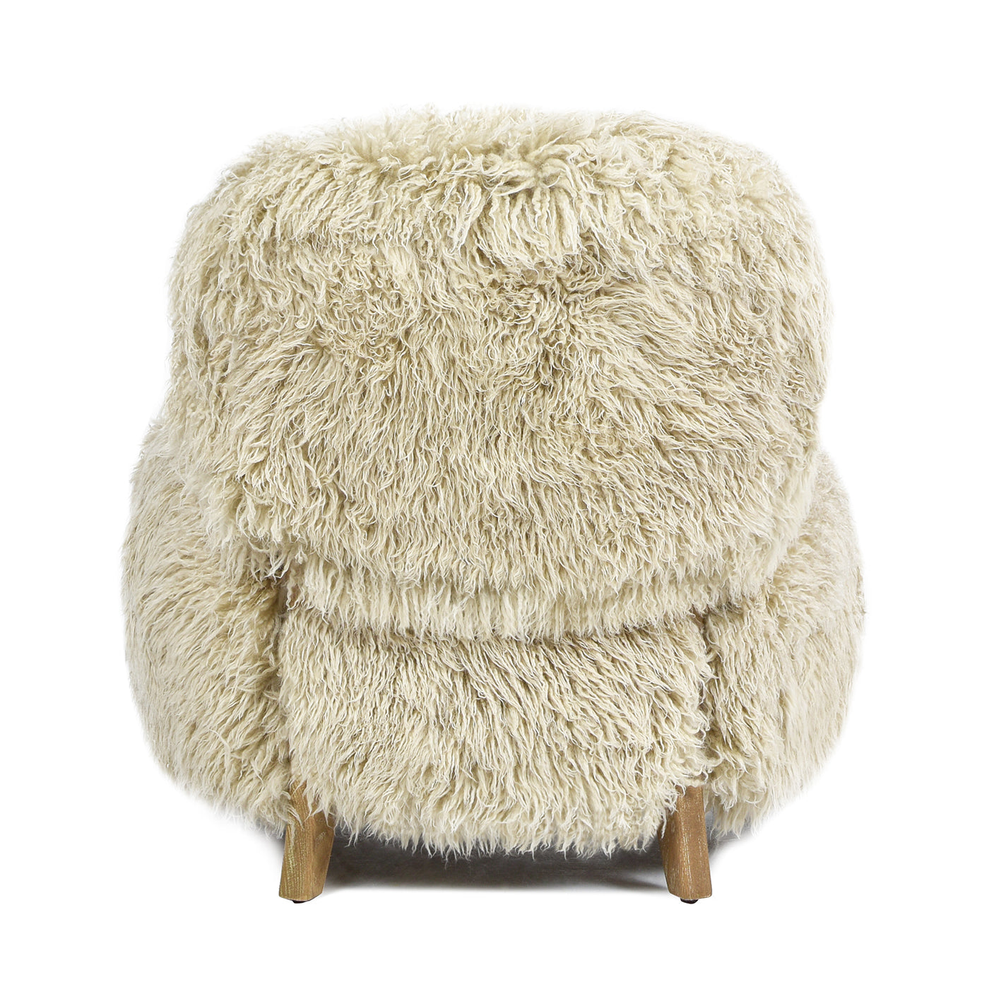 Cream shag accent chair with wood legs