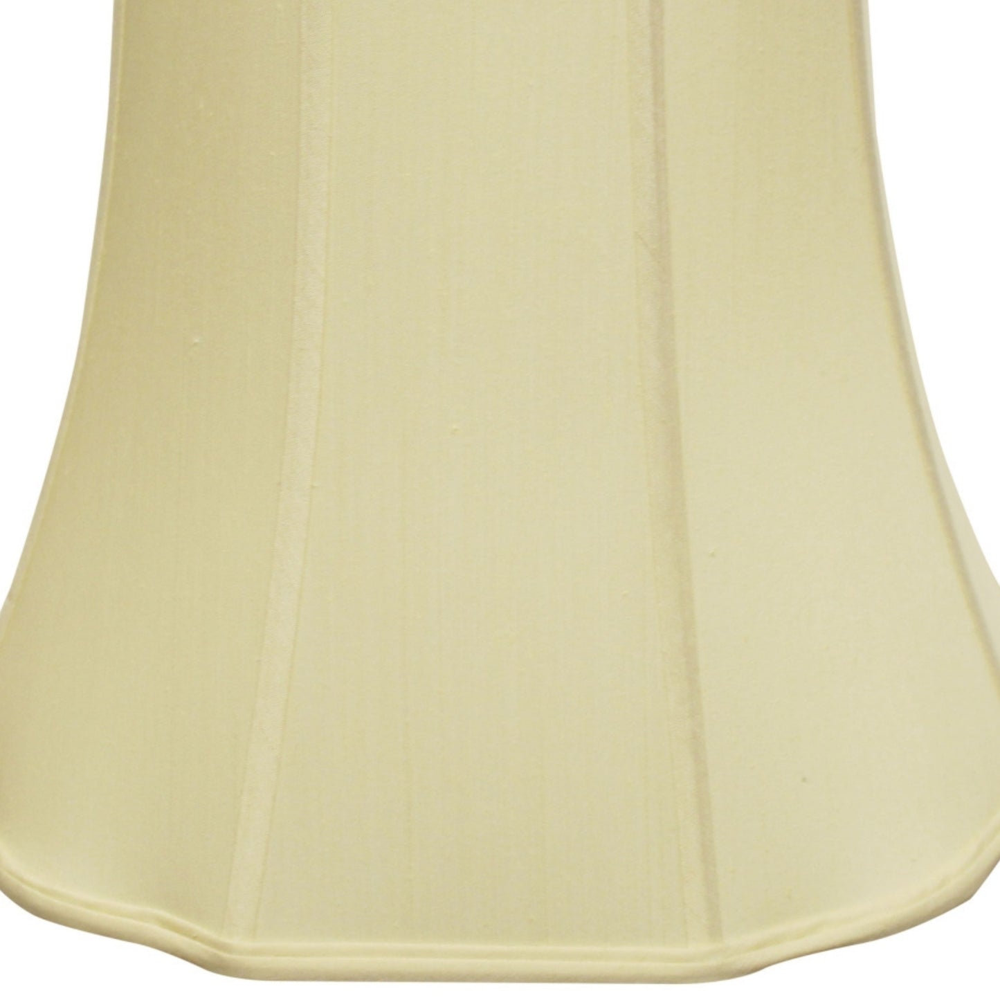 Cream bell lamp shade made from a soft fabric with vertical stitching detail