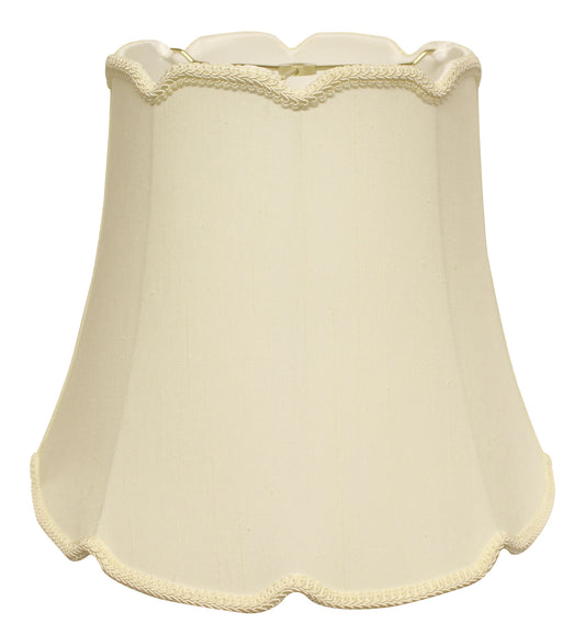 Cream fabric bell lampshade with decorative trim and scalloped edges perfect for accent lighting