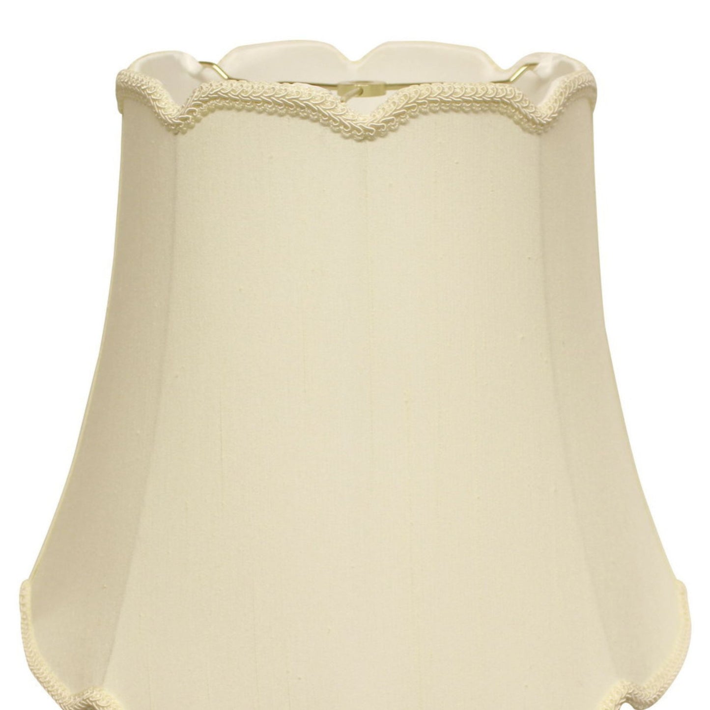 Cream fabric lamp shade with decorative trim bell shape