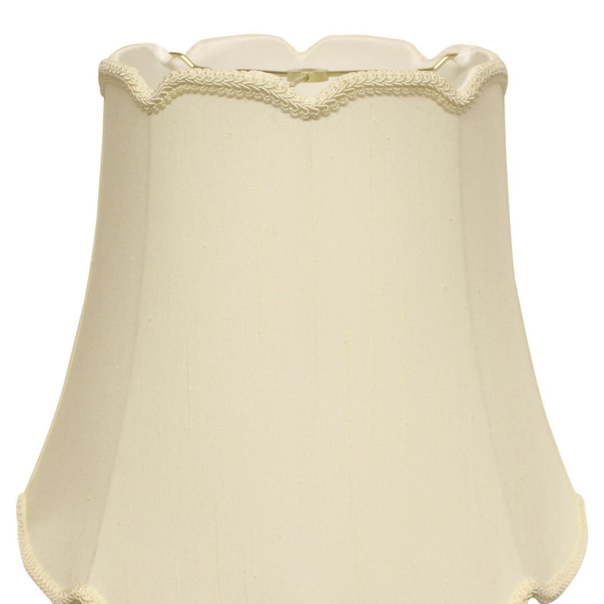 Cream fabric lamp shade with decorative trim bell shape