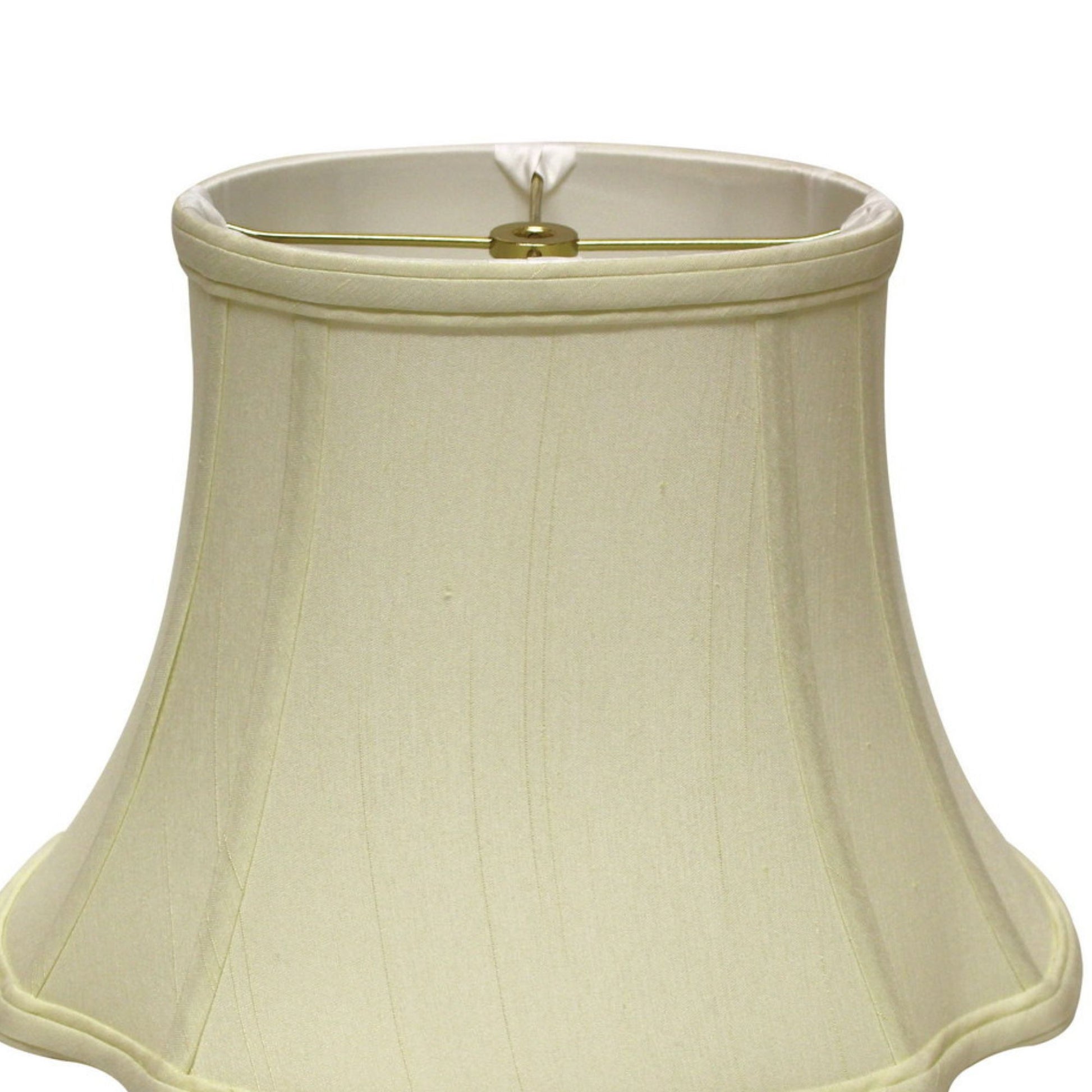 Bell shape lamp shade in cream linen fabric with scalloped trim perfect for accent lighting