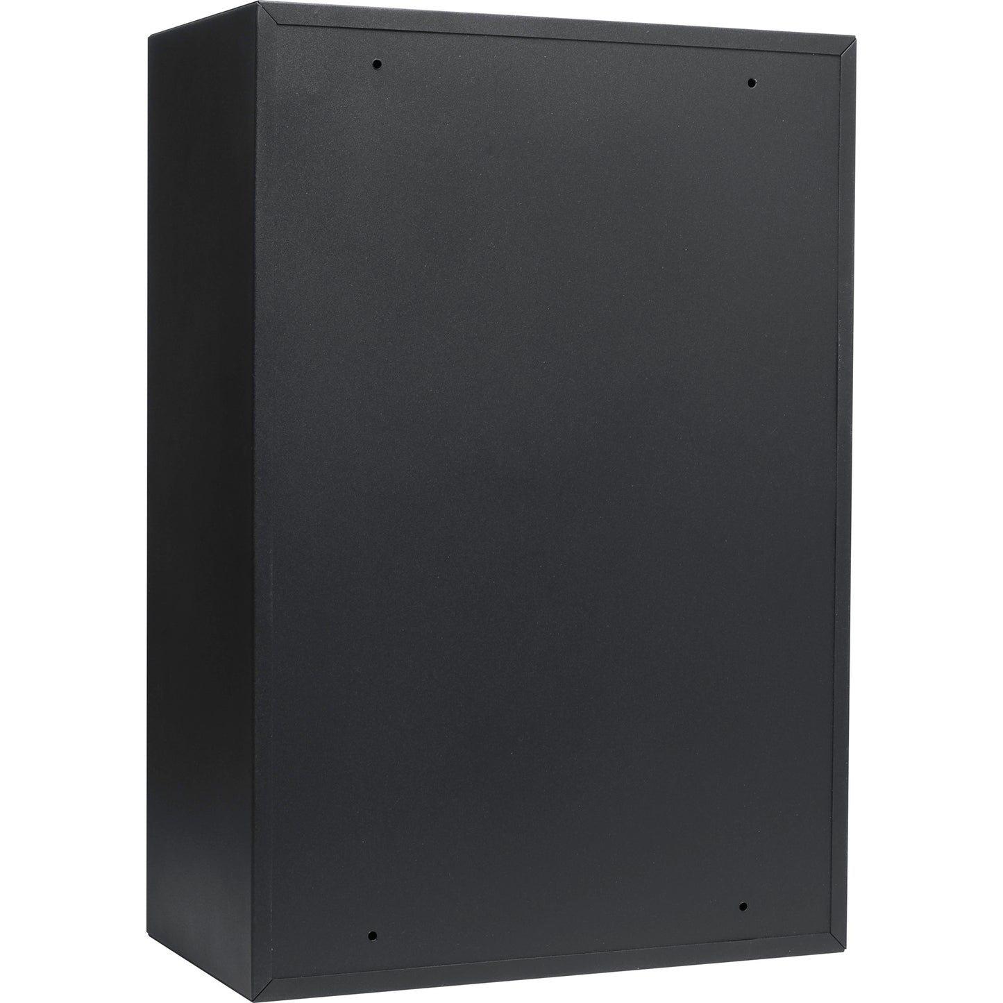 Black metal wallmounted cabinet with a textured finish for secure storage