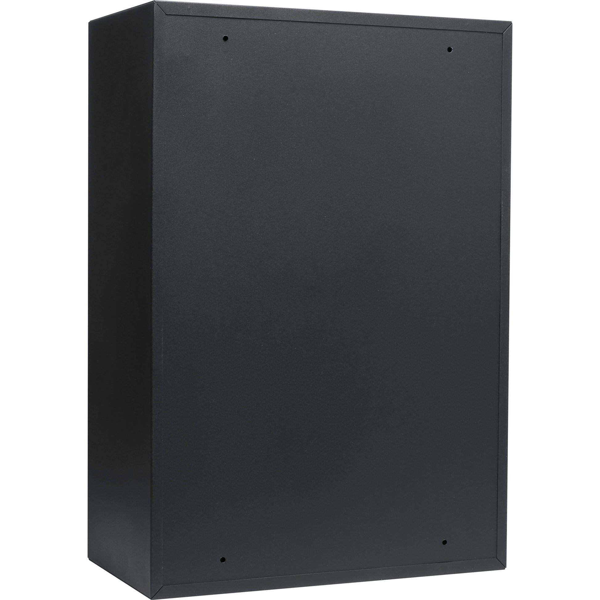 Black metal wallmounted cabinet with a textured finish for secure storage