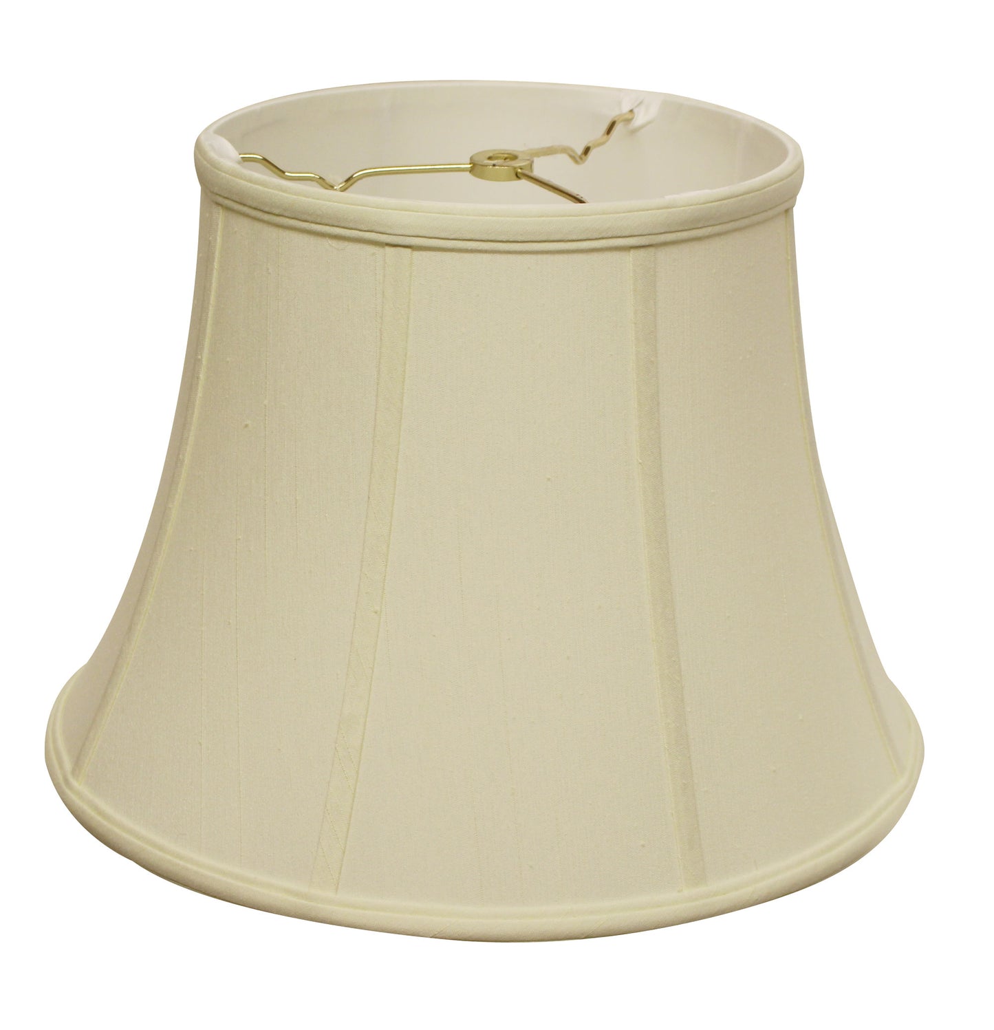 Bell shaped beige fabric lampshade with gold spider fitter