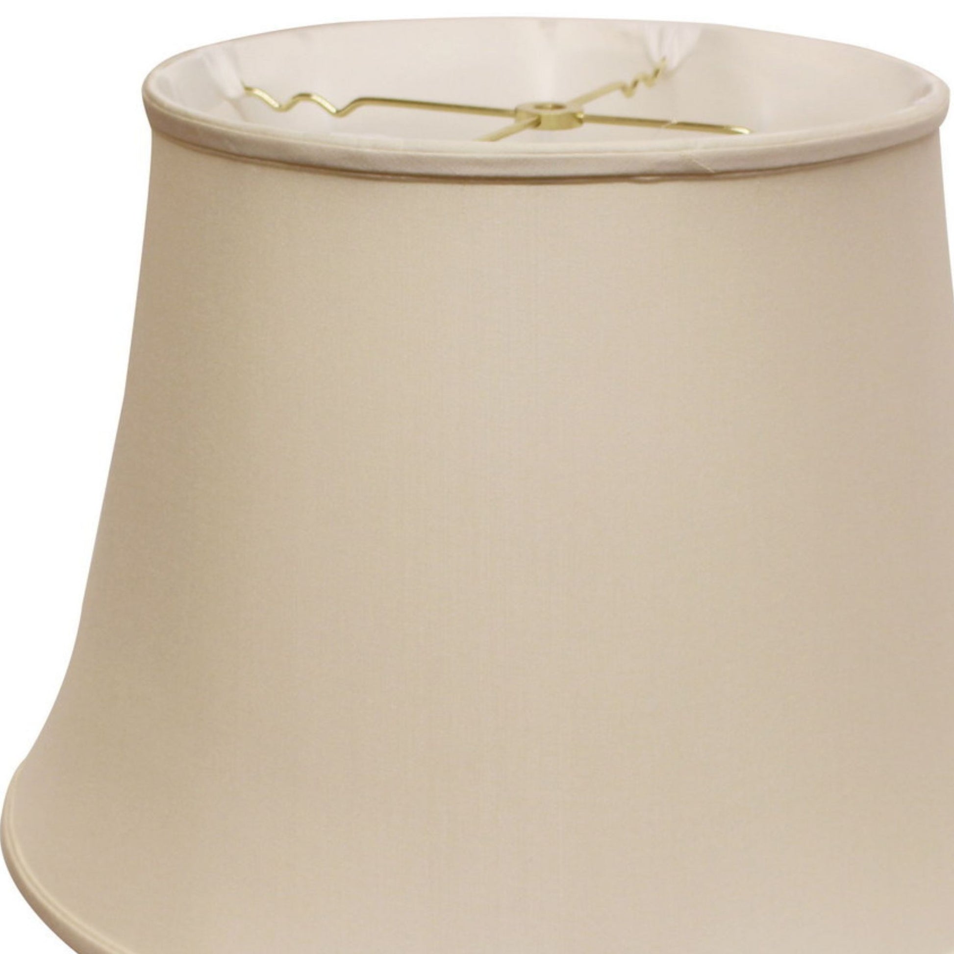 Cream bellshaped fabric lampshade with gold harp fitting
