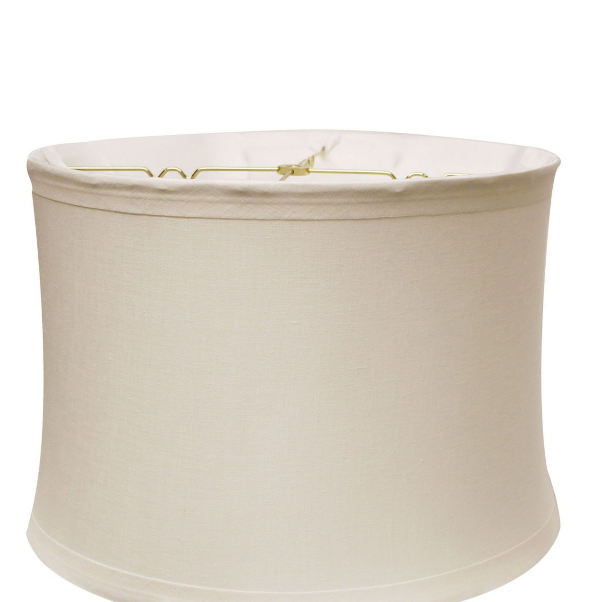 Cream linen drum lampshade with a gold spider fitter and clean lines